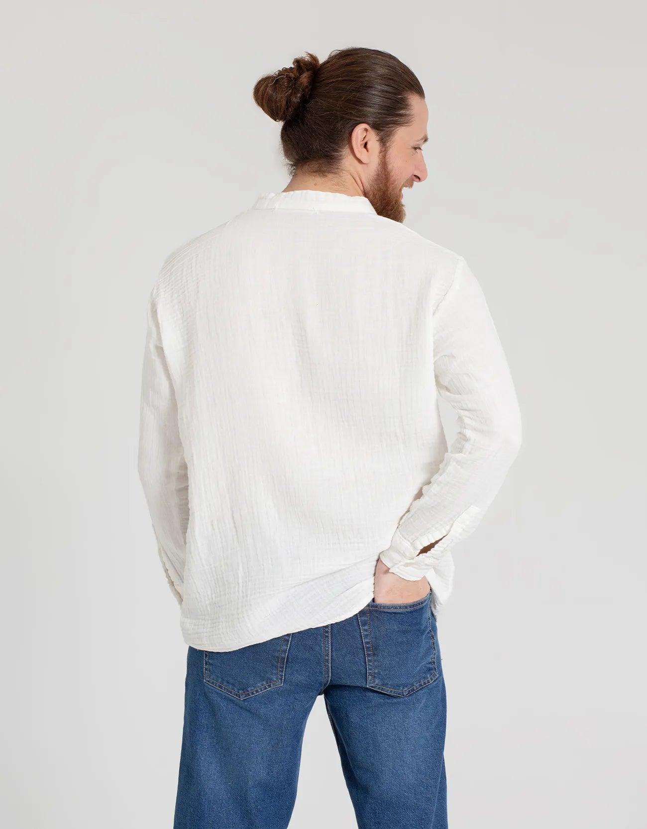 MUSLIN MANDARIN COLLAR SHIRT