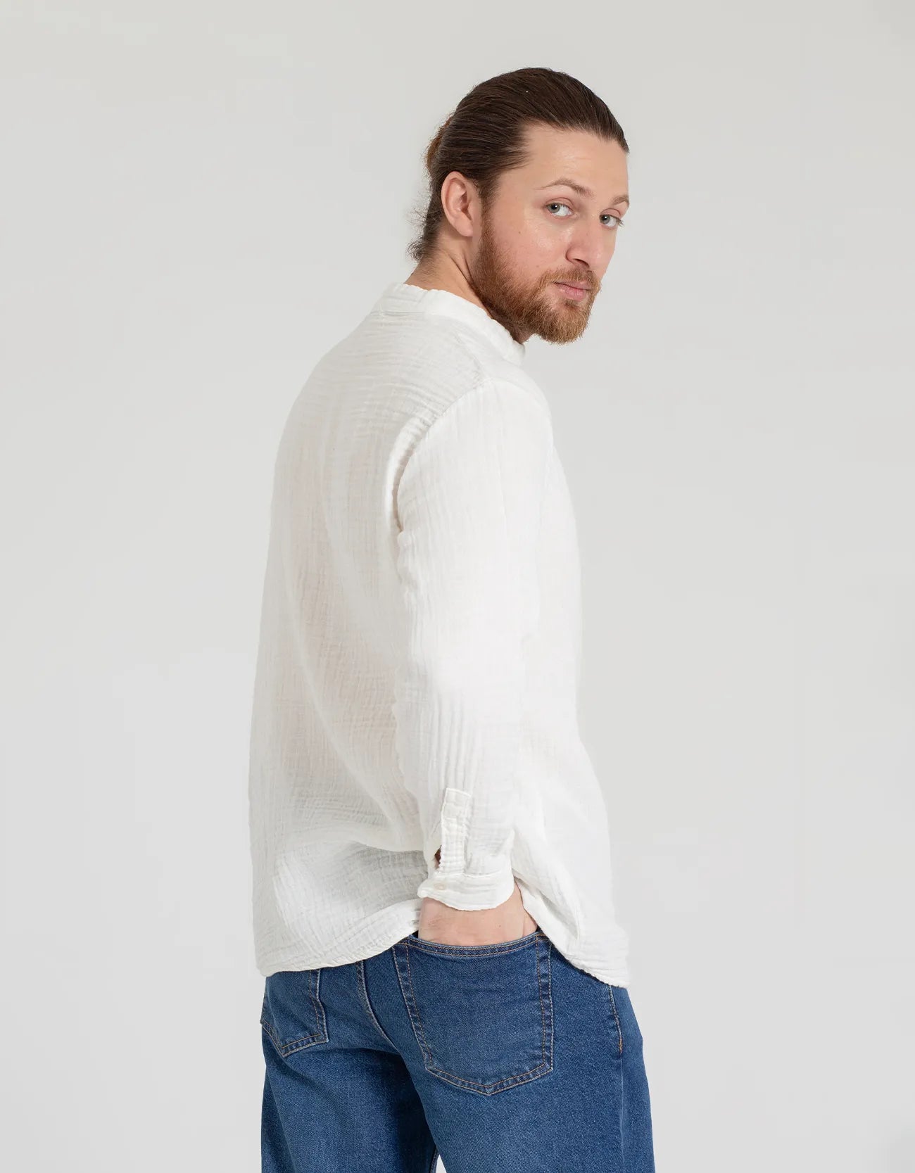 MUSLIN MANDARIN COLLAR SHIRT