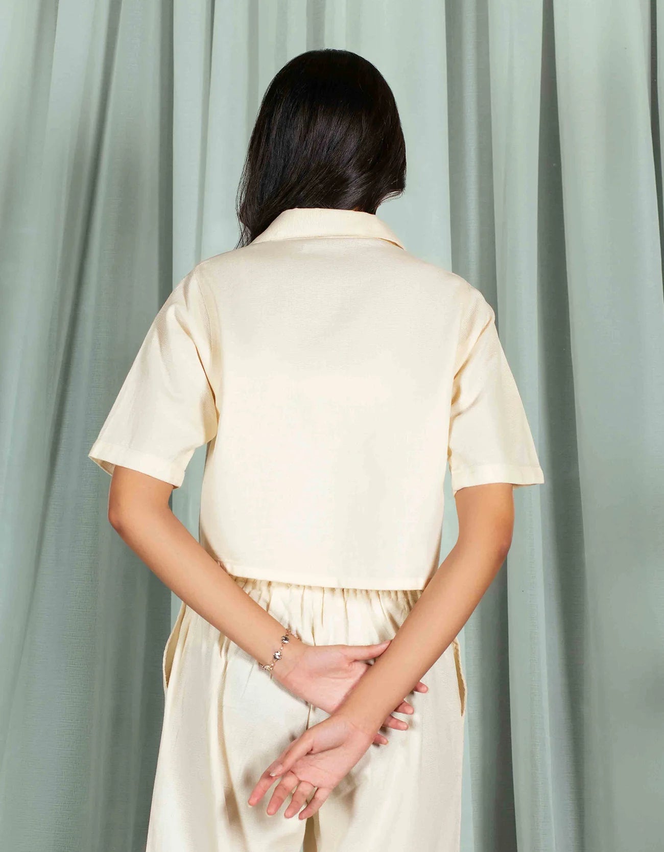 JACQUARD PANELED CROPPED SHIRT