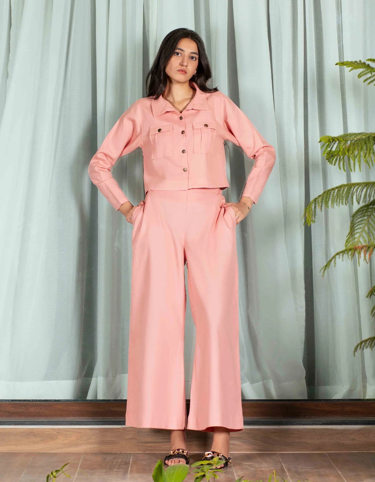 JACQUARD CROPPED SHIRT WITH FLAP POCKETS