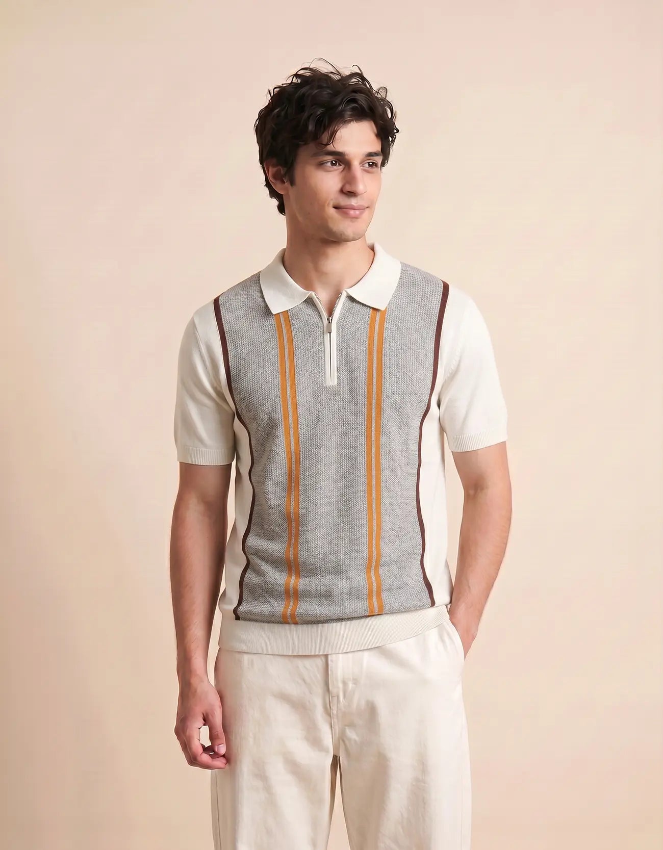 MEN'S ZIPER KNIT POLO SHIRT
