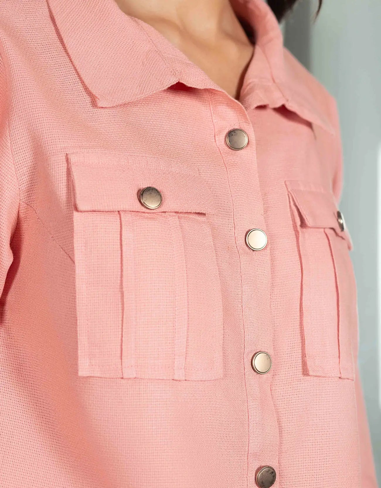 JACQUARD CROPPED SHIRT WITH FLAP POCKETS