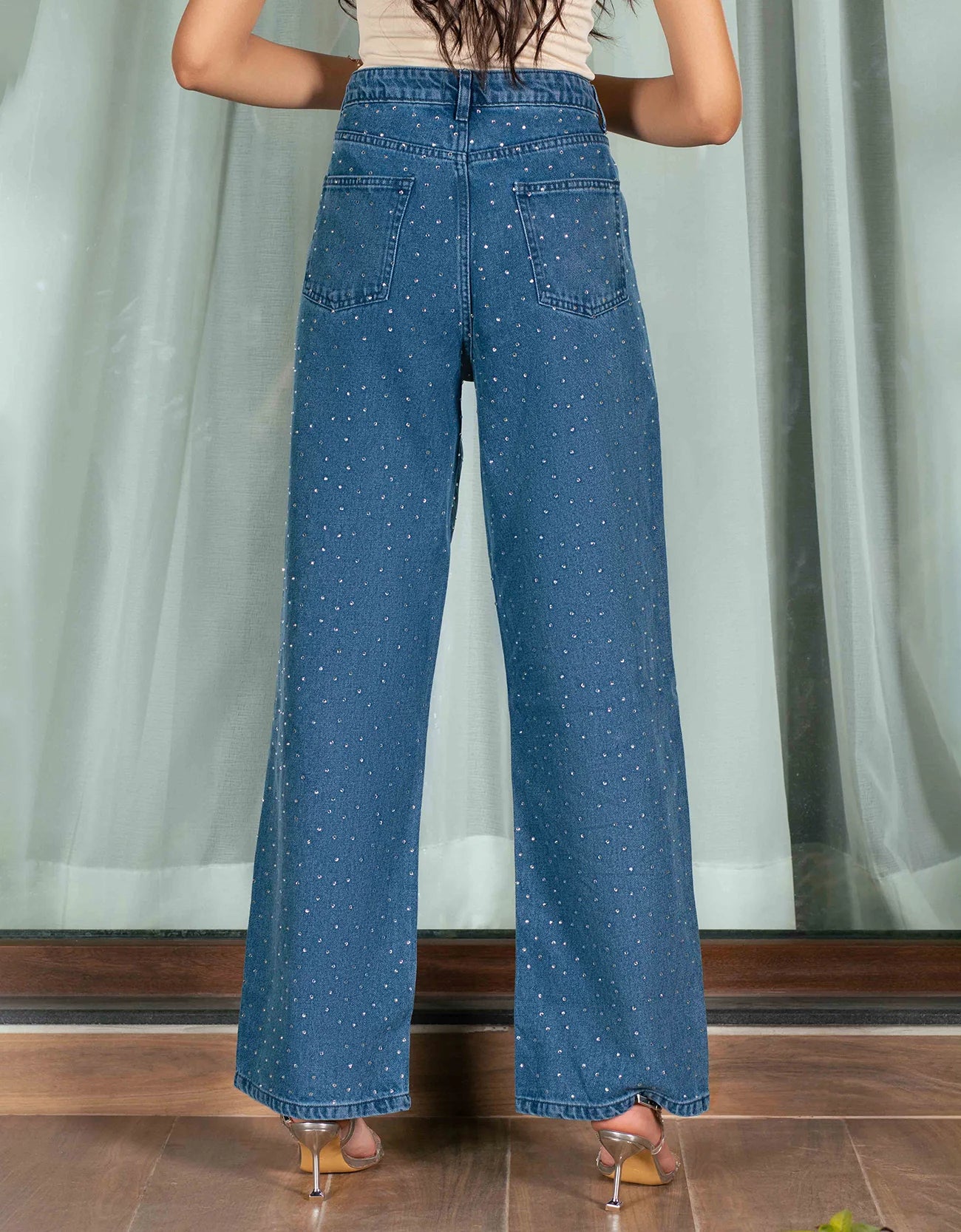 RHINESTONE WIDE LEG JEANS