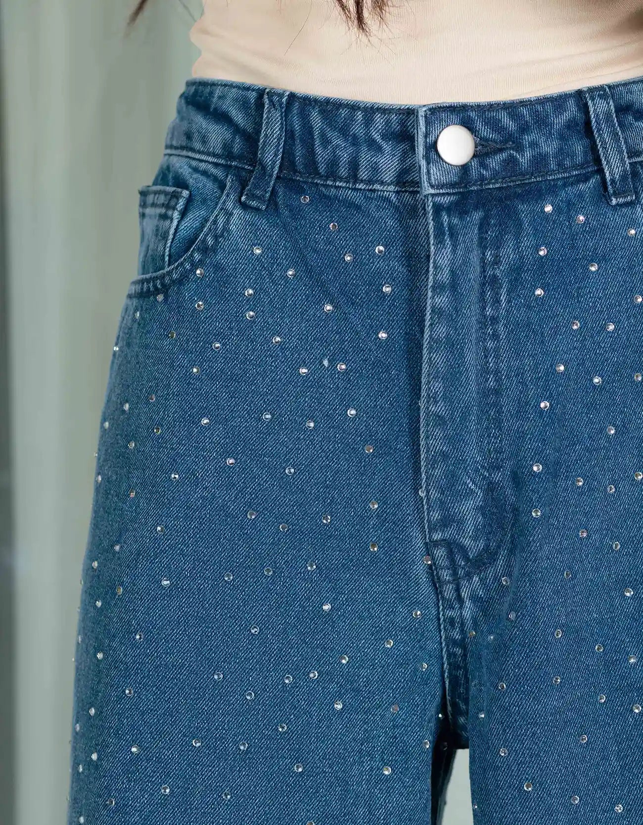 RHINESTONE WIDE LEG JEANS