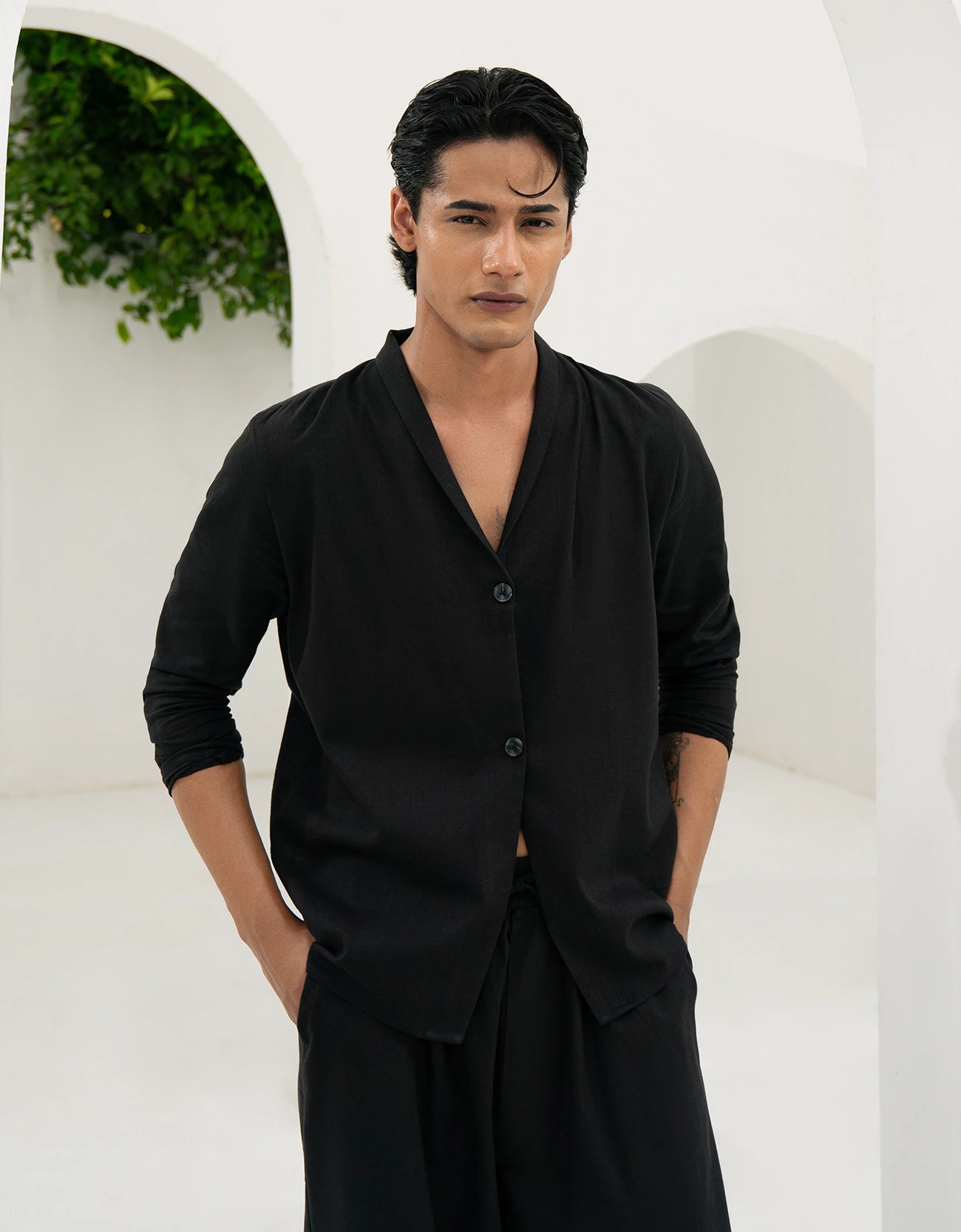 CROSS BODY LINEN SHIRT