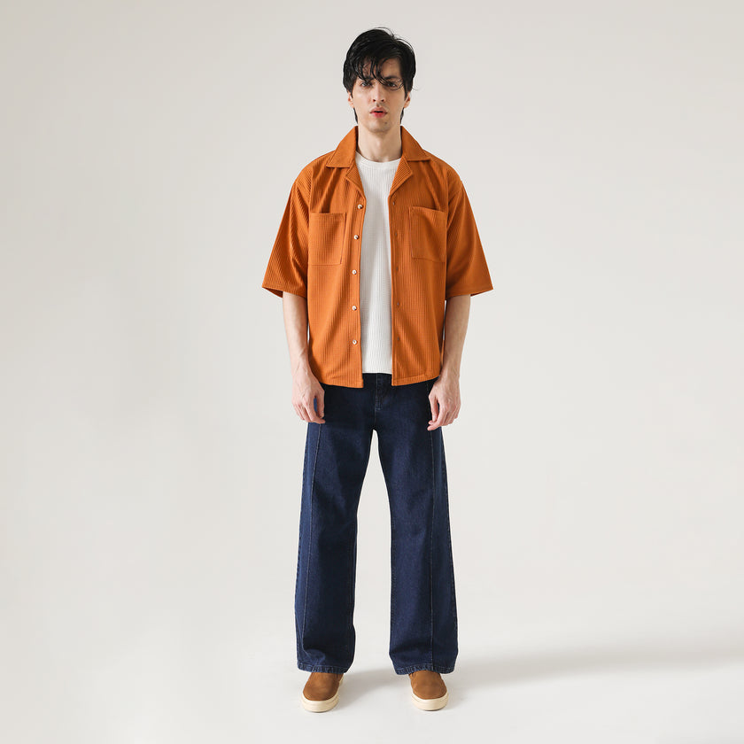 CAMP COLLAR WAFFLE HALF SLEEVES SHIRT