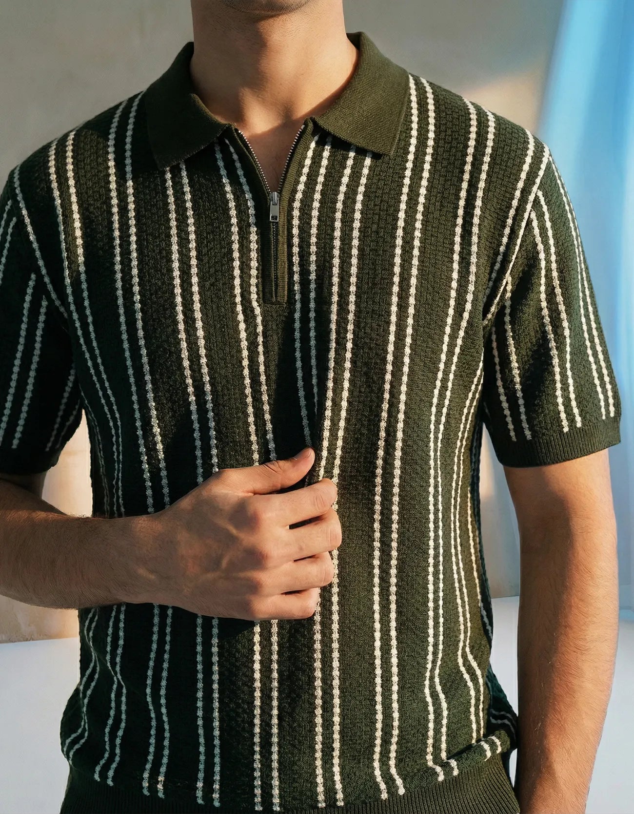 TEXTURED KNIT QUARTER-ZIPPER