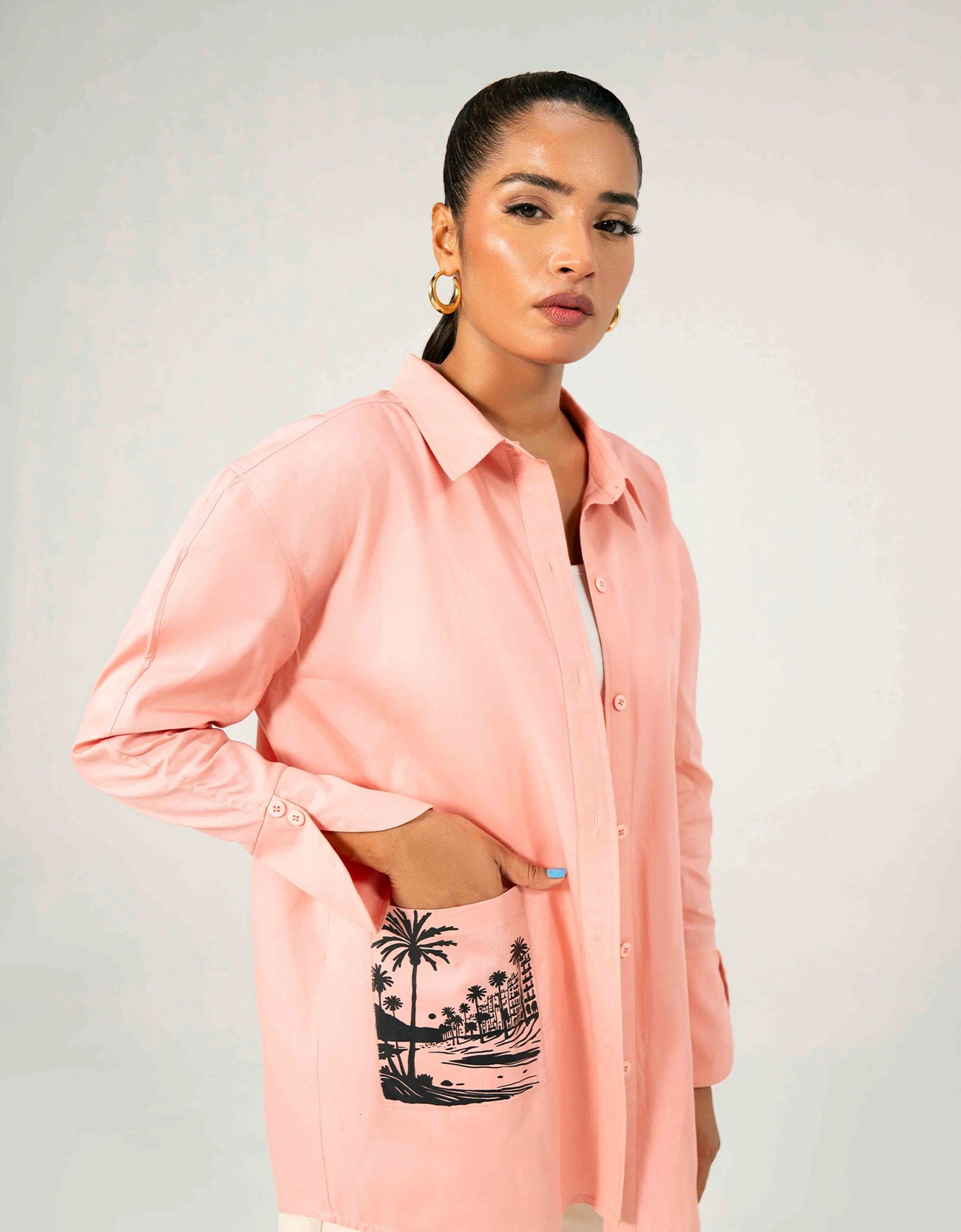 POPLIN PRINTED POCKET OVERSHIRT