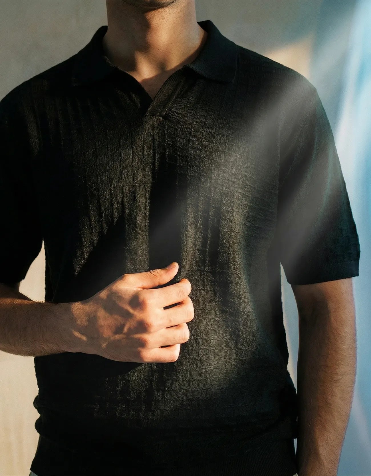 RIBBED JOHNNY COLLAR POLO