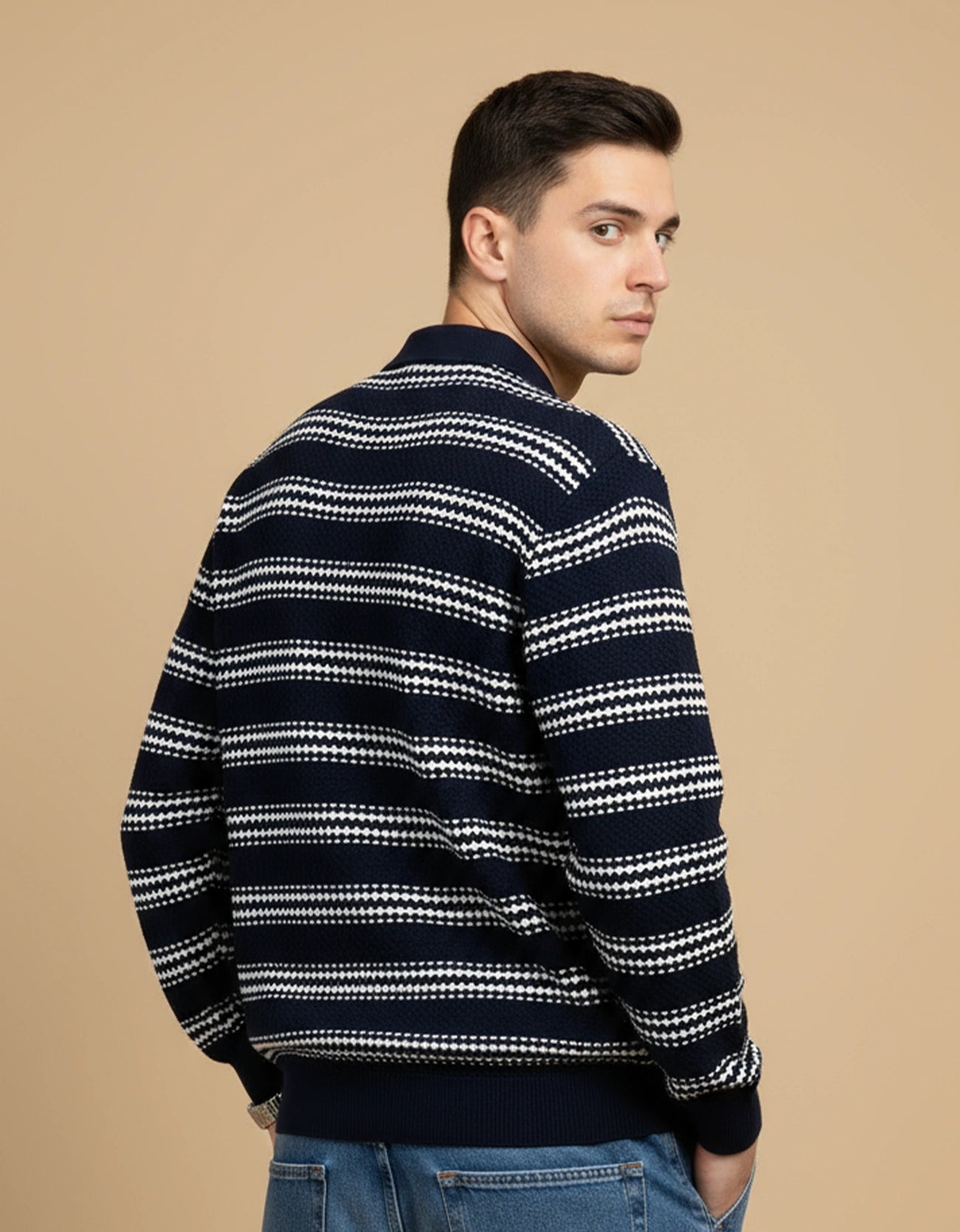 TEXTURED POLO SWEATER