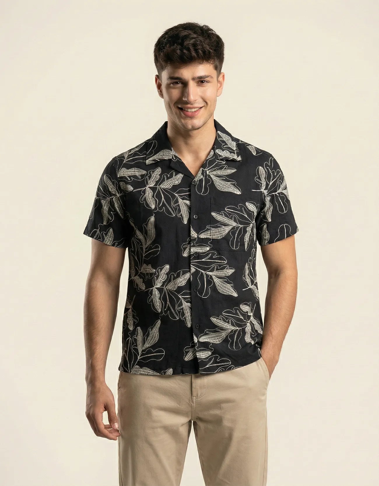 EMBROIDERD CAMP COLLAR SHIRT