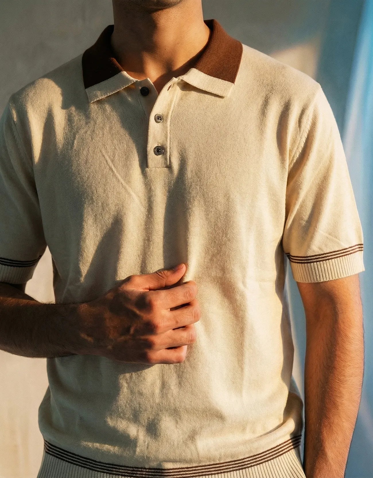 Knitted Contrast Collar Polo
