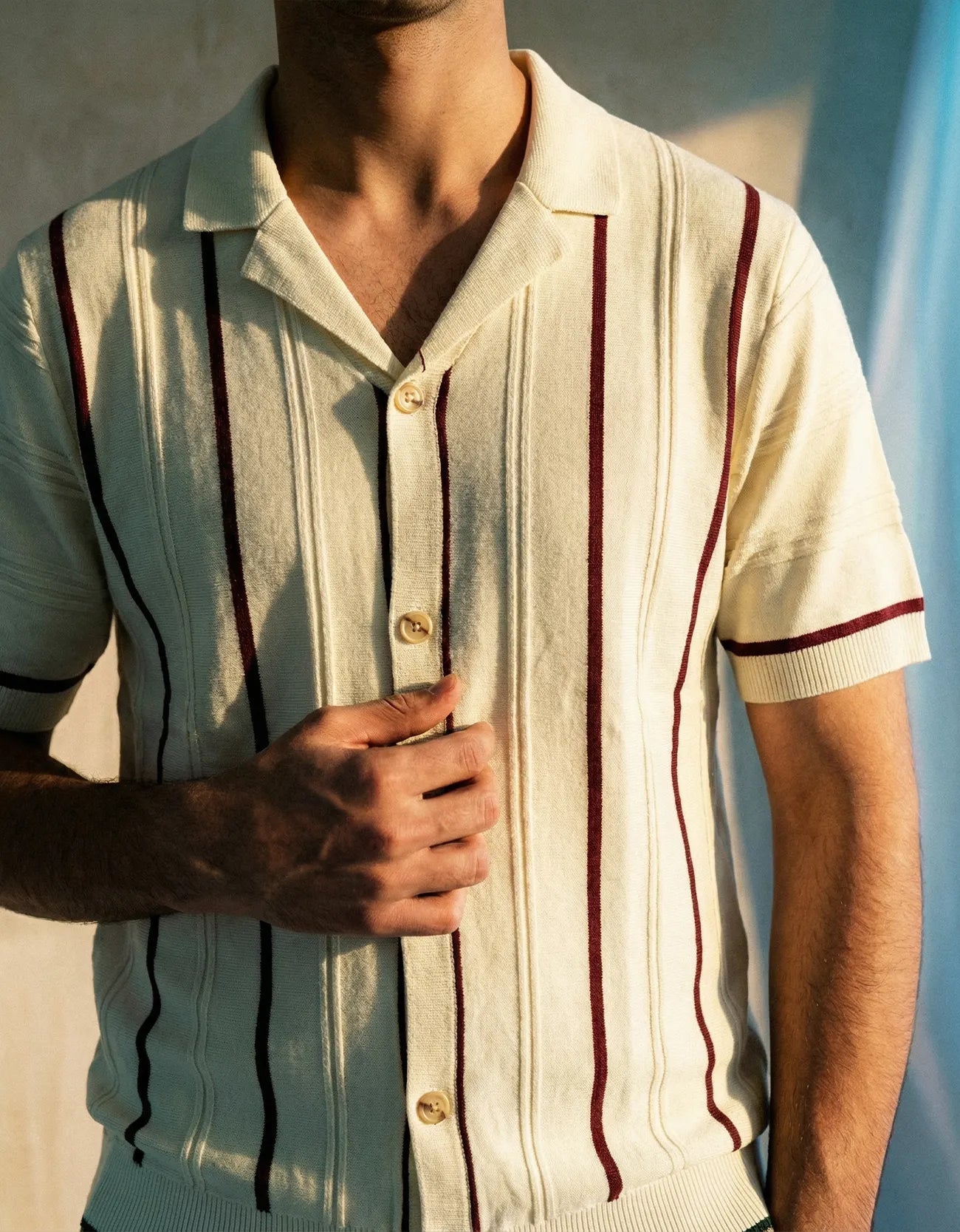 RIBBED TEXTURED CAMP COLLAR SHIRT