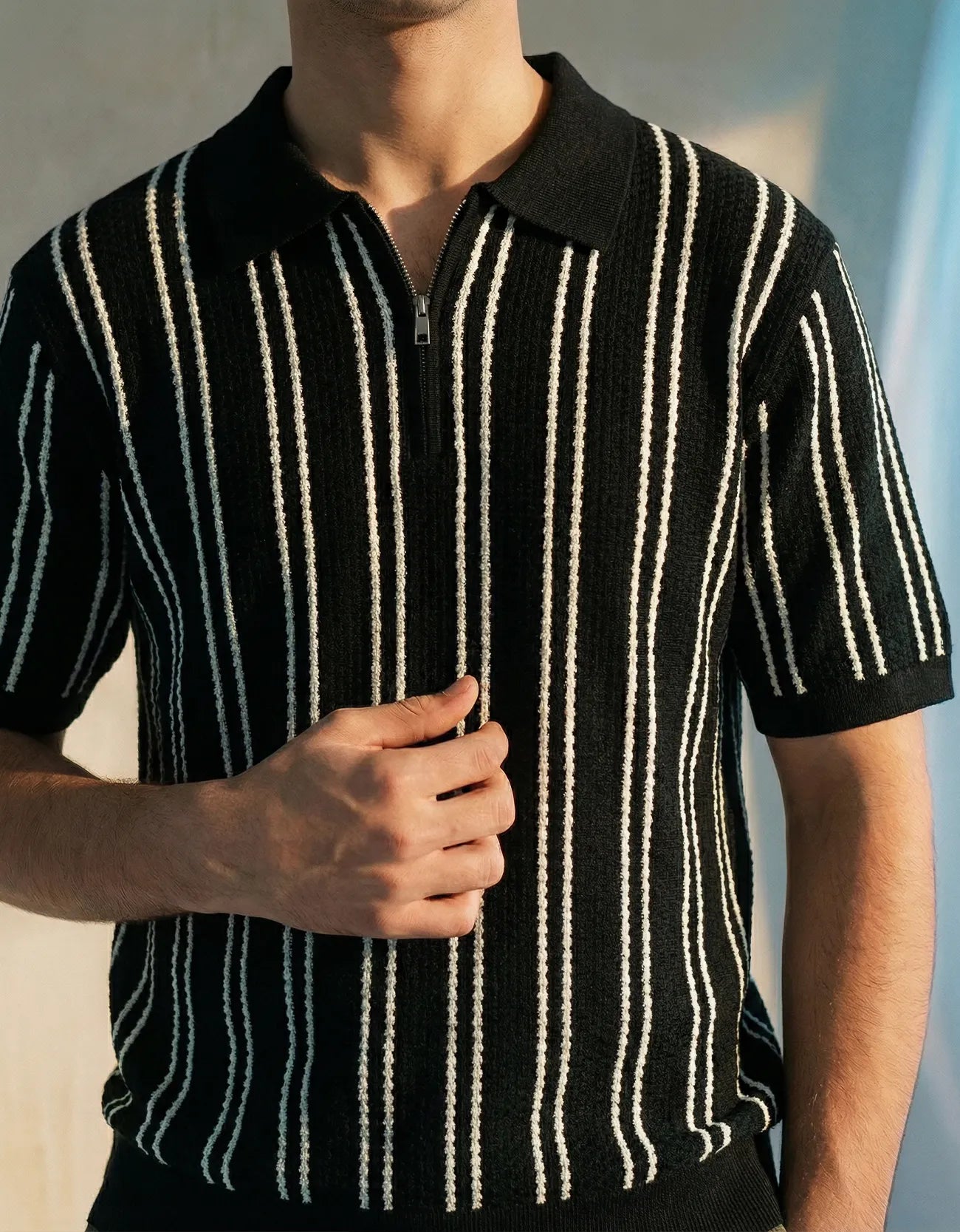 TEXTURED KNIT QUARTER-ZIPPER