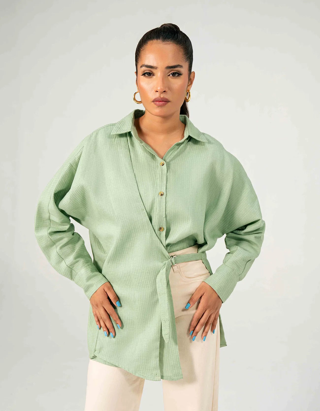 WAFFLE OVERLAPPED BUCKLE SHIRT