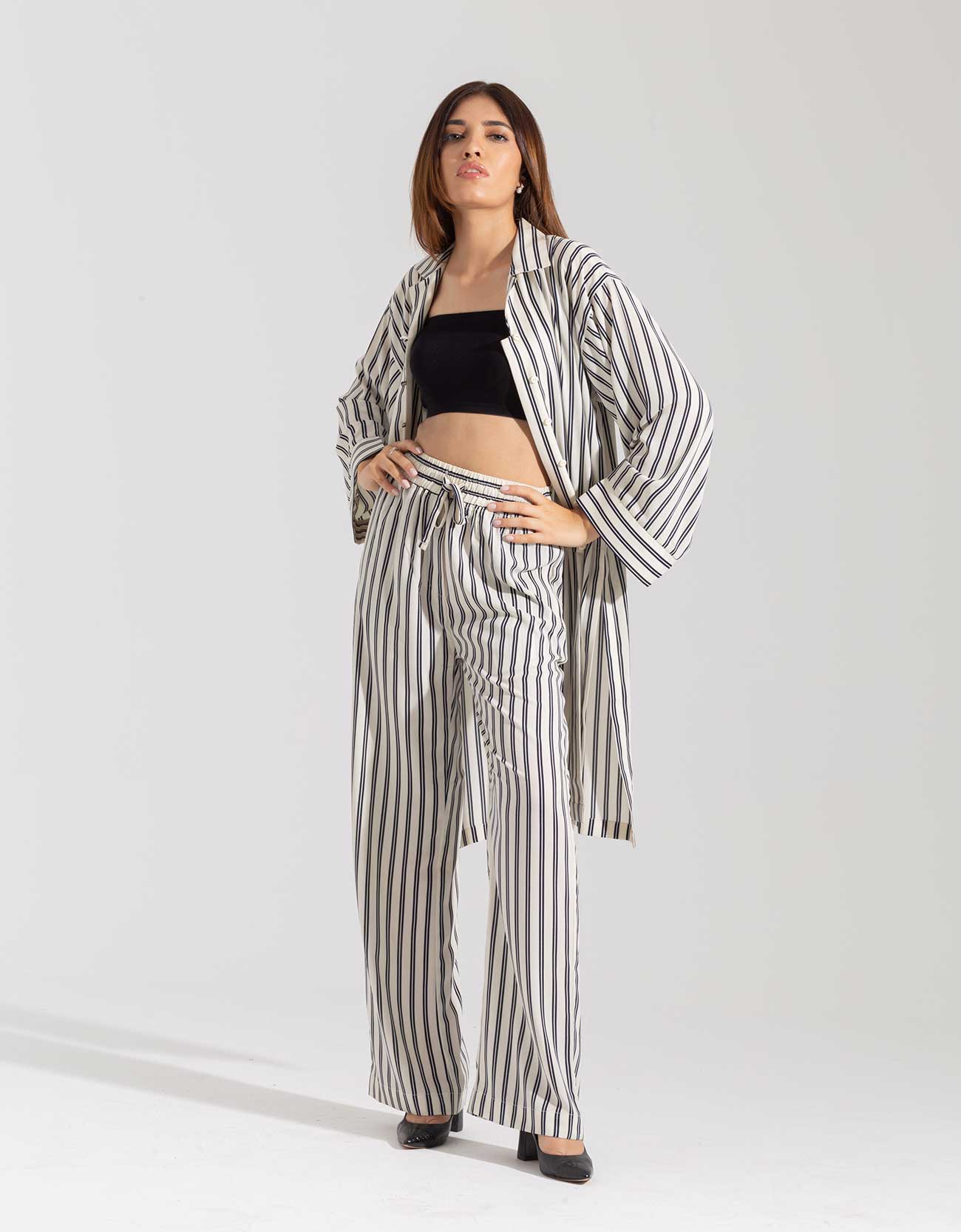 STRIPPED WIDE LEG TROUSERS