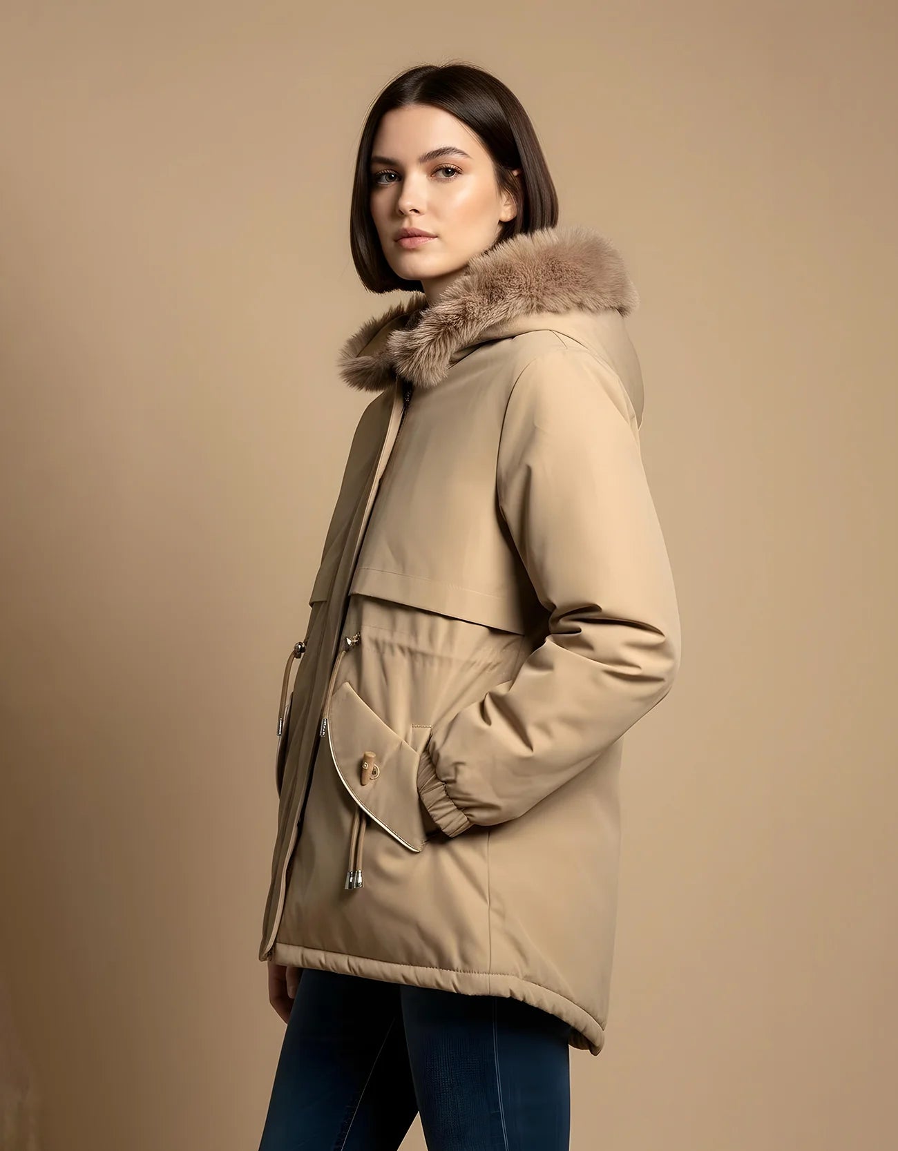 FAUX FUR HOODED PUFFER