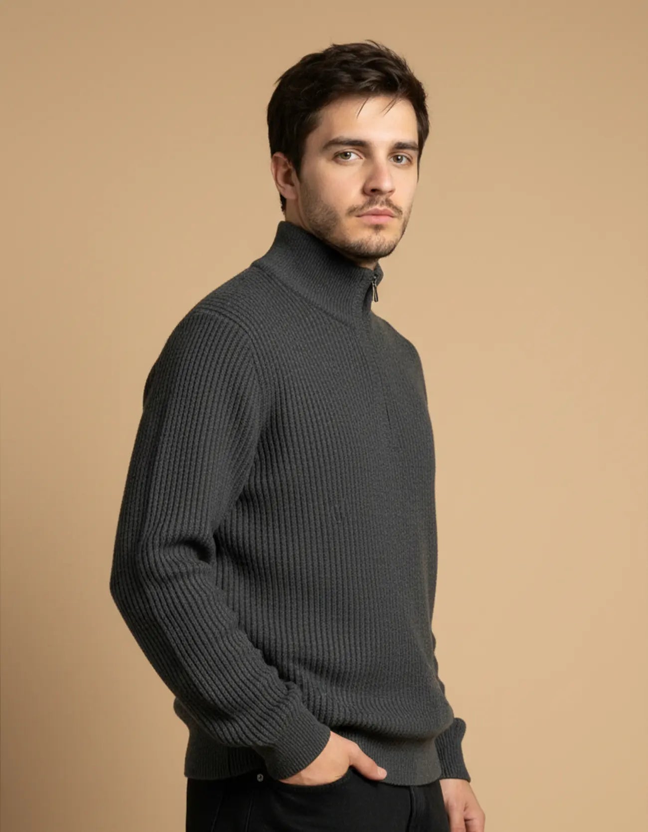 WOLLEN MOCKNECK QUATRE ZIPPER