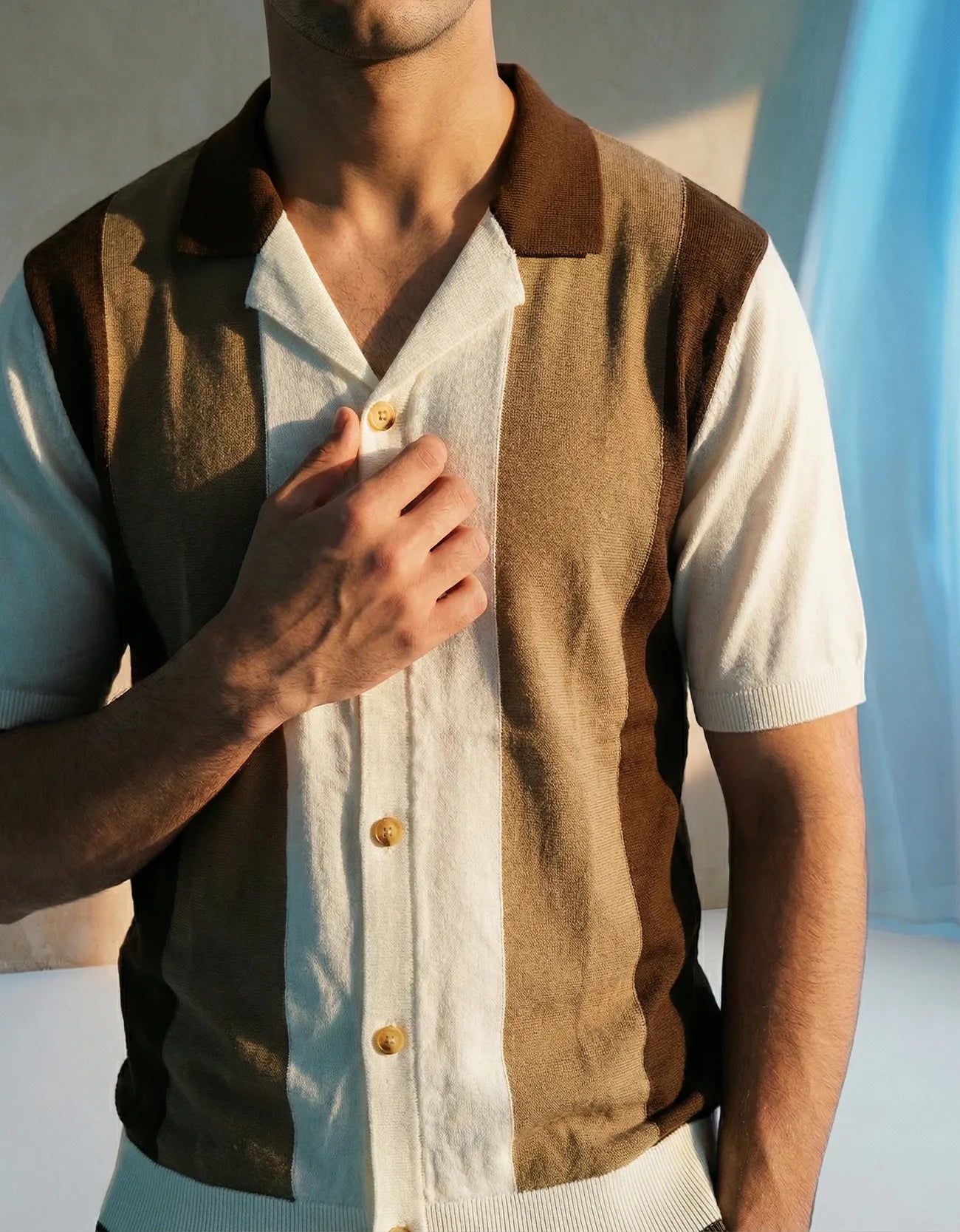 Knitted Textured Camp Collar Shirt