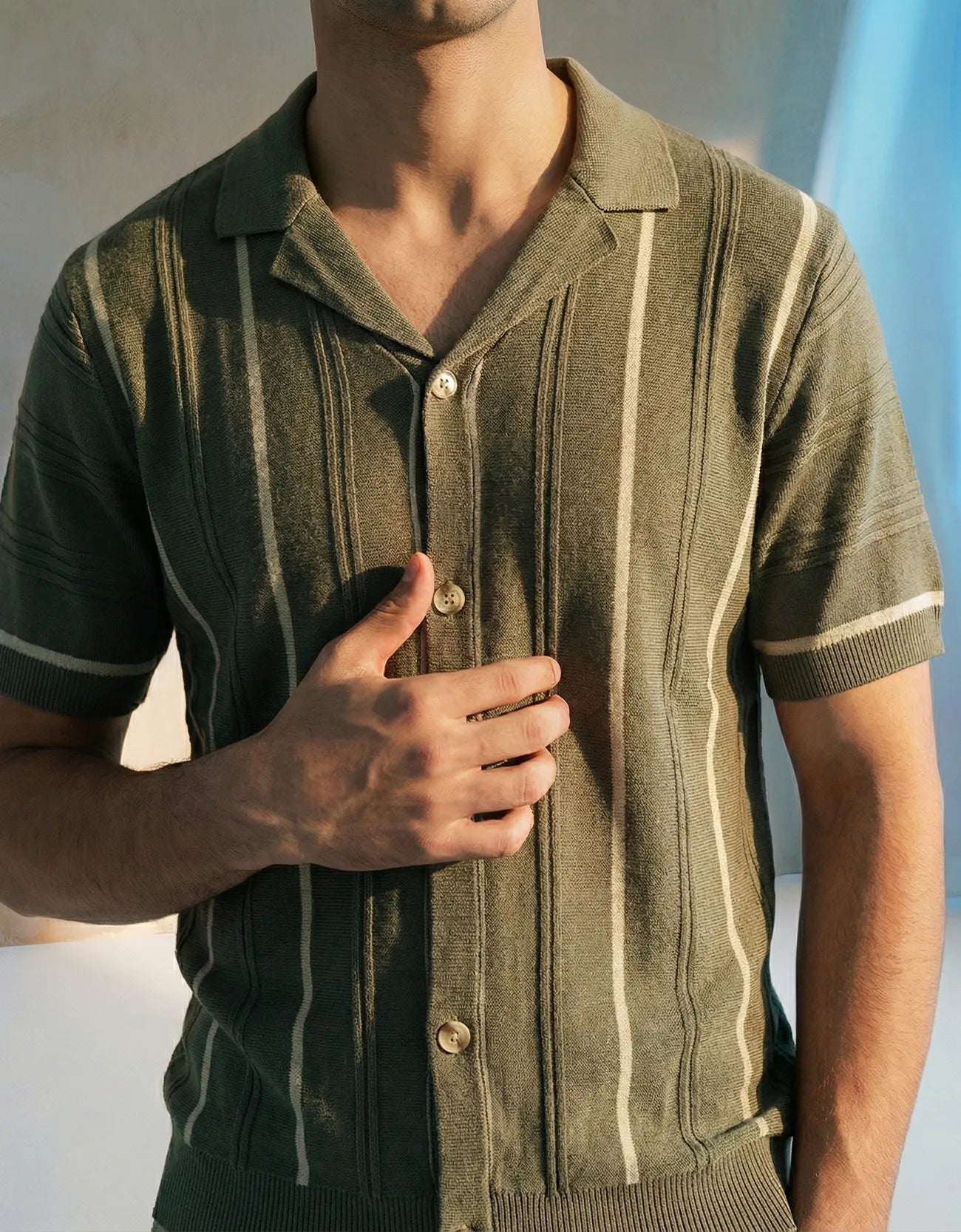 Ribbed textured Camp Collar Shirt