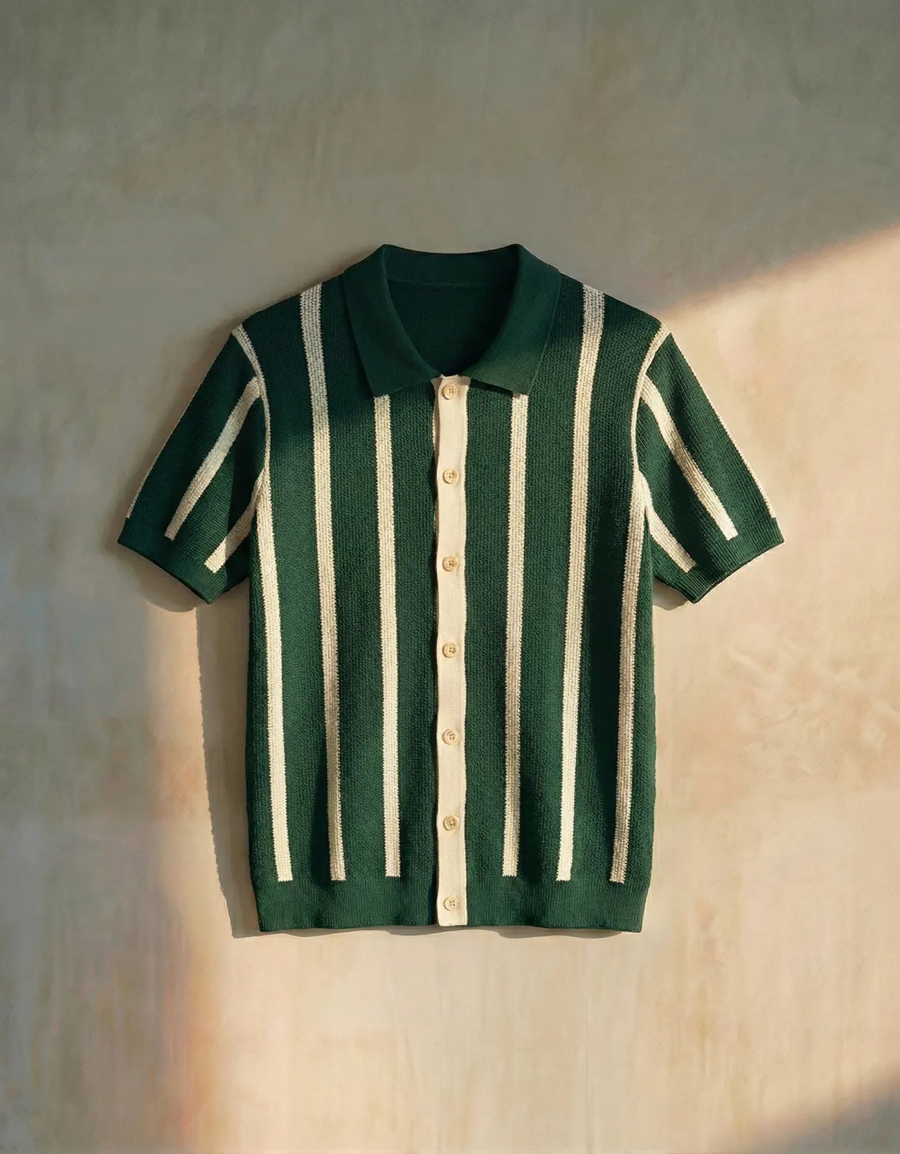 STRIPPED KNITTED CAMP COLLAR SHIRT