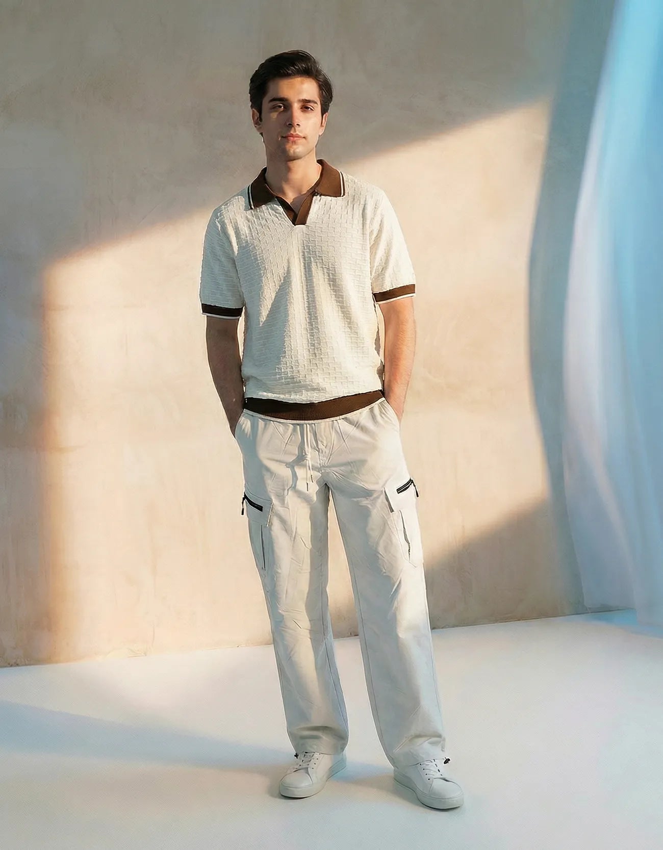 TEXTURED JOHNNY COLLAR SHIRT