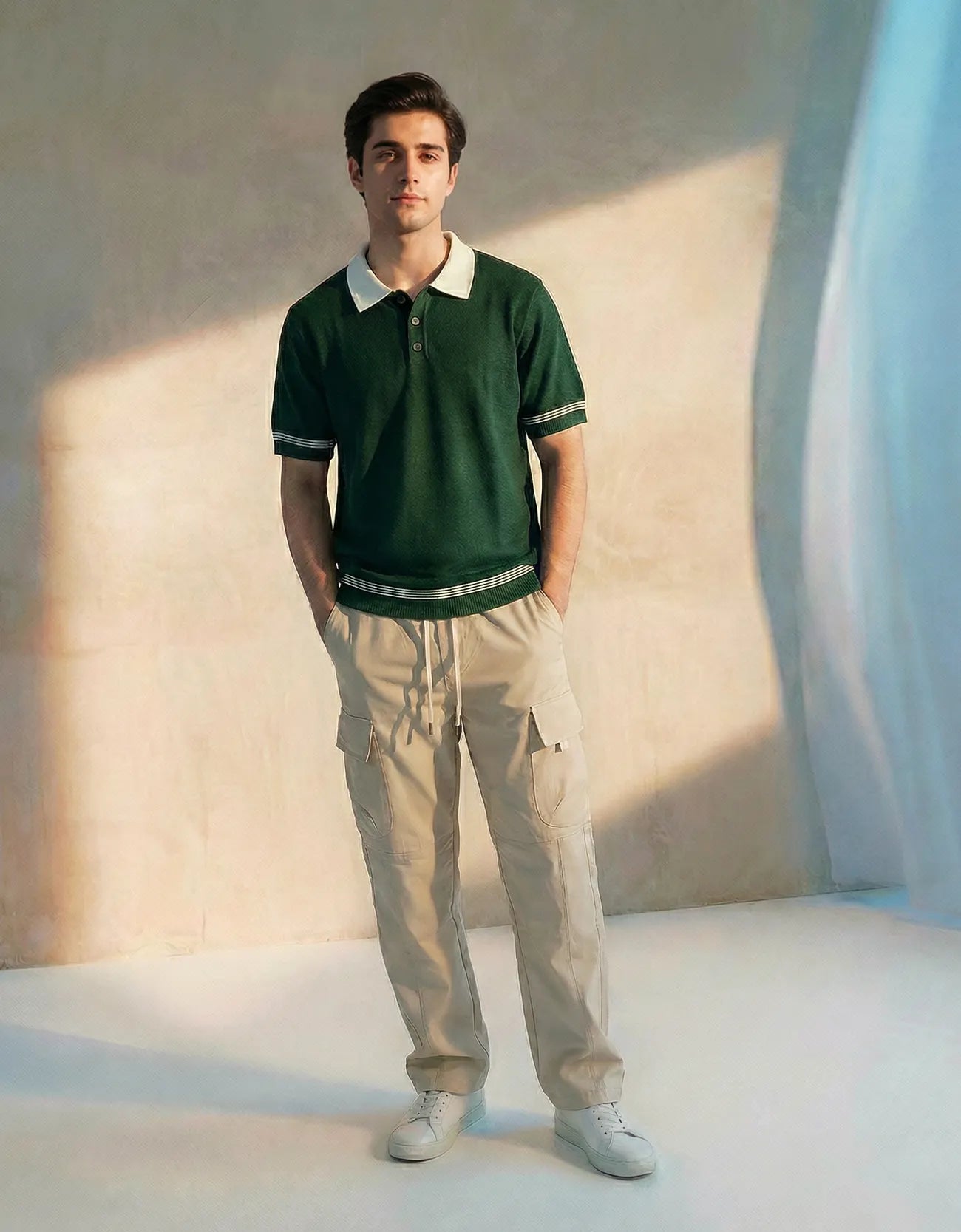 Knitted Contrast Collar Polo