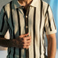 STRIPPED KNITTED CAMP COLLAR SHIRT