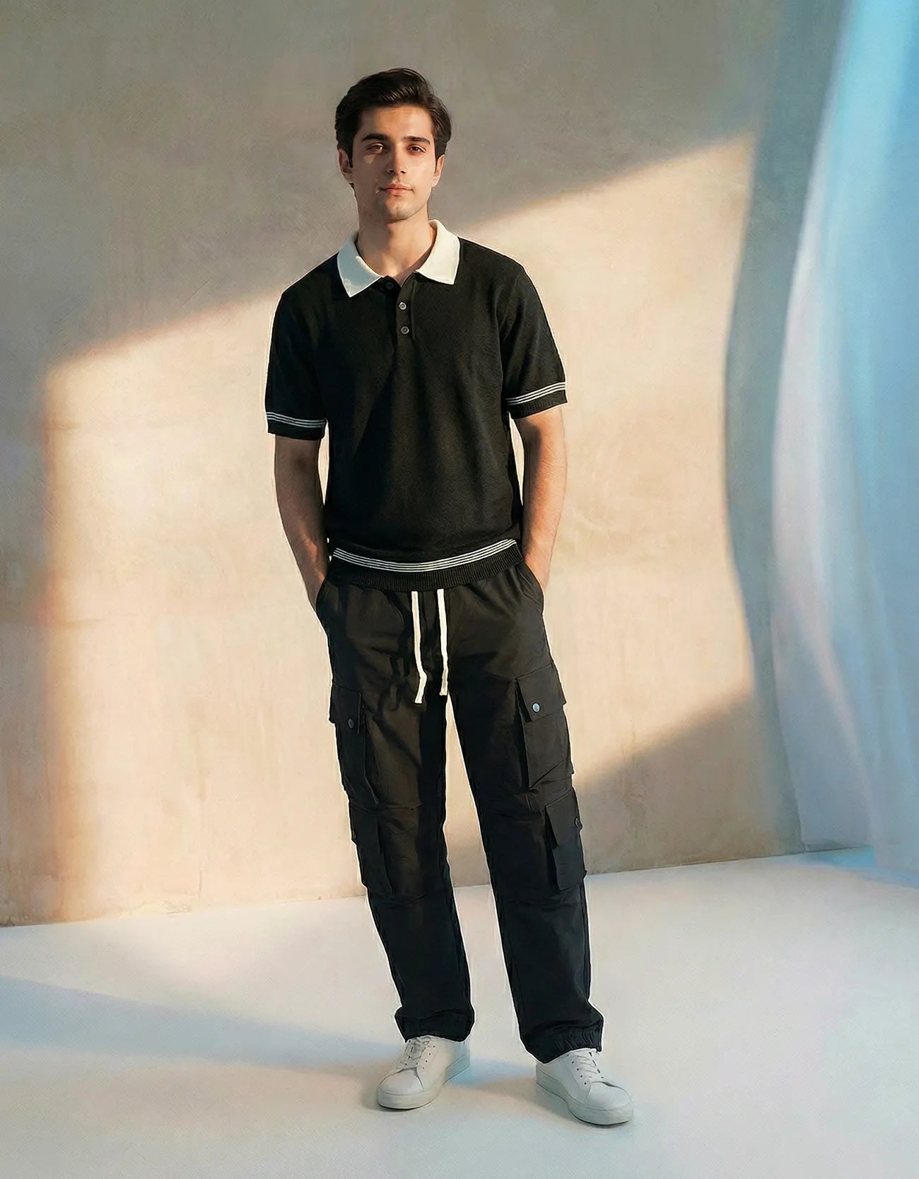 Knitted Contrast Collar Polo