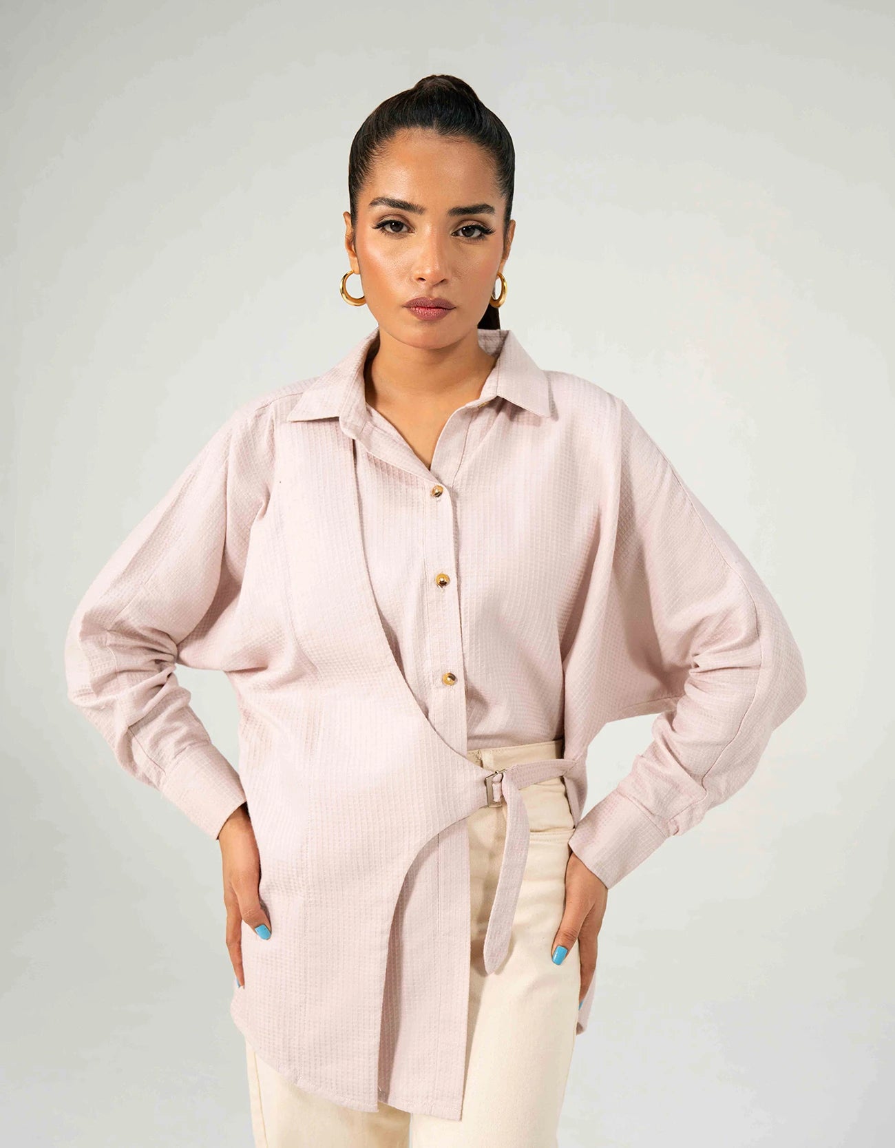 WAFFLE OVERLAPPED BUCKLE SHIRT