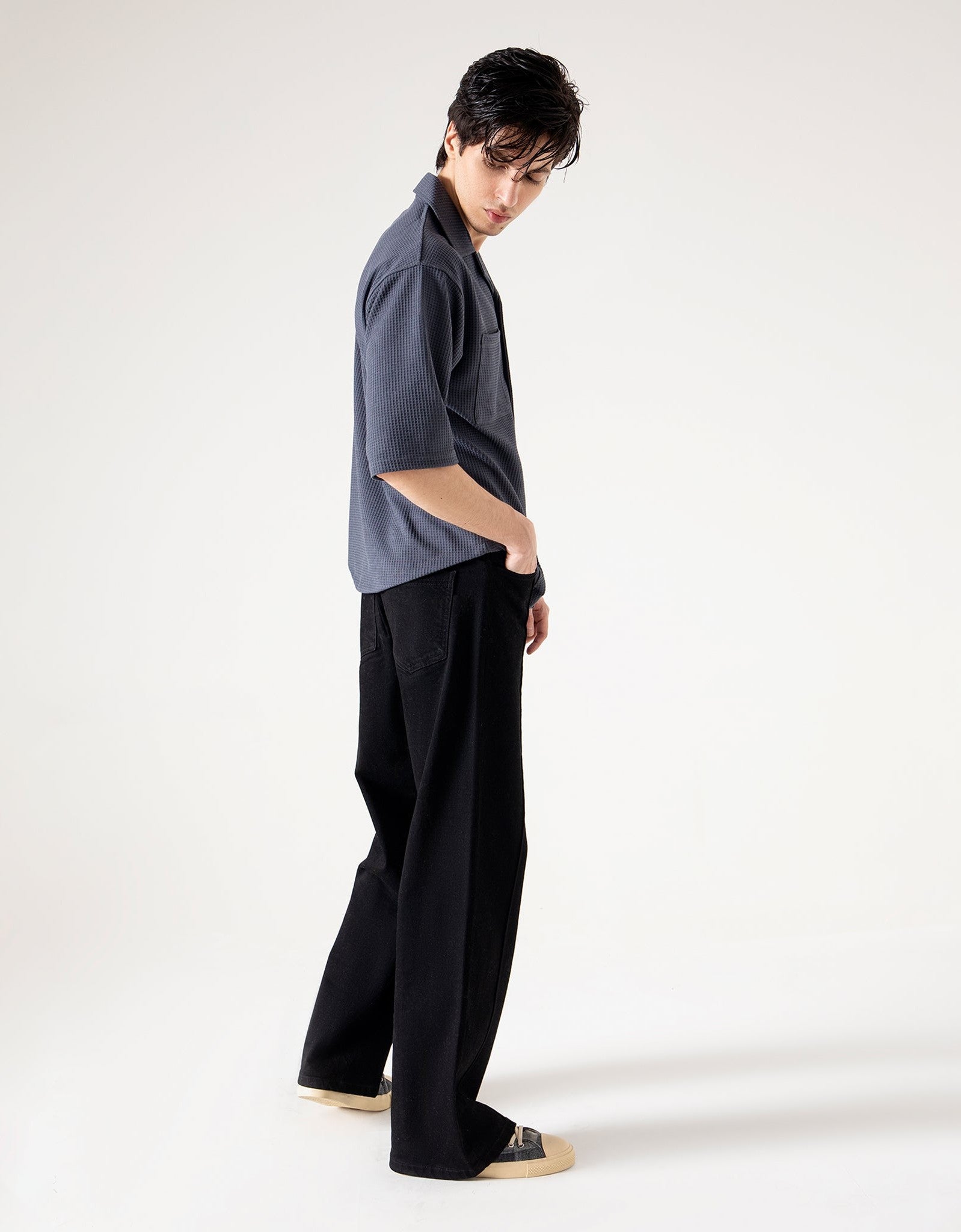 CAMP COLLAR WAFFLE HALF SLEEVES SHIRT