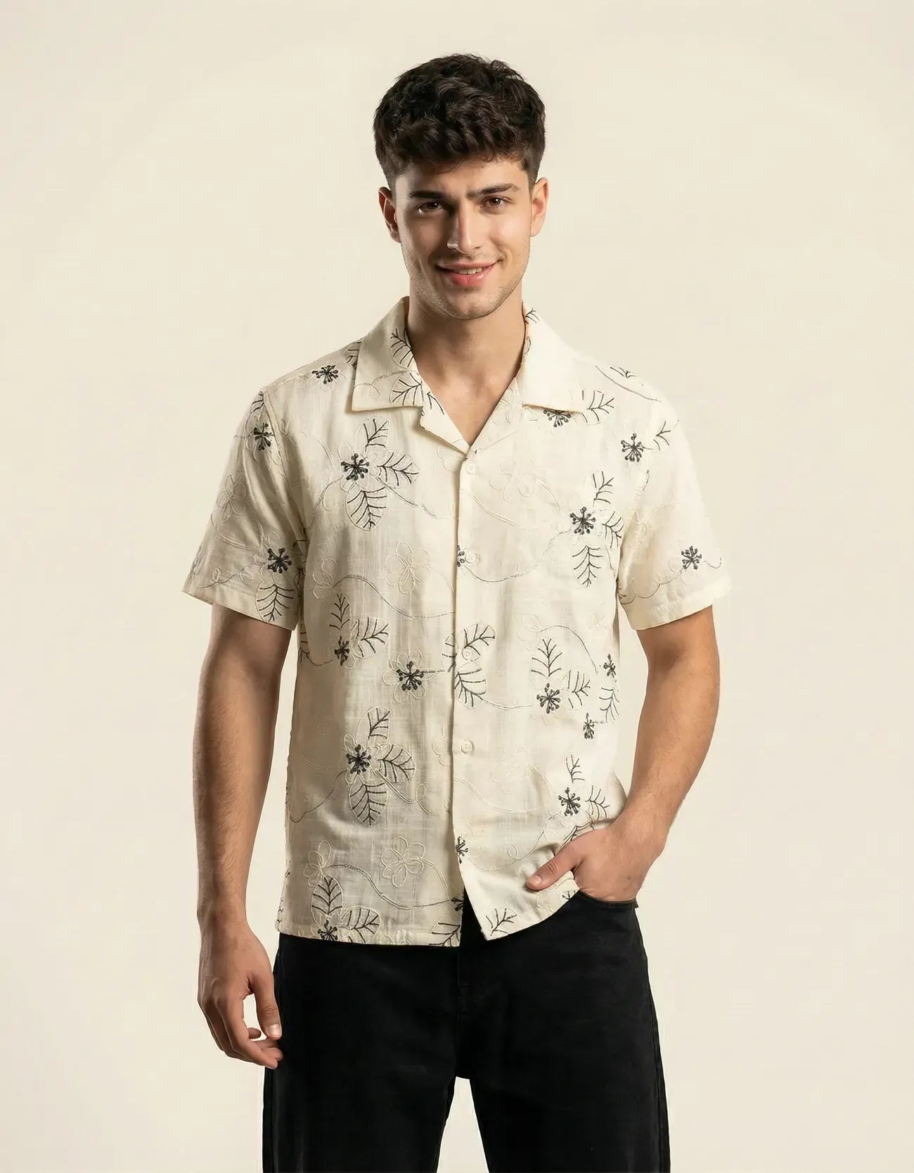 EMBROIDERD CAMP COLLAR SHIRT