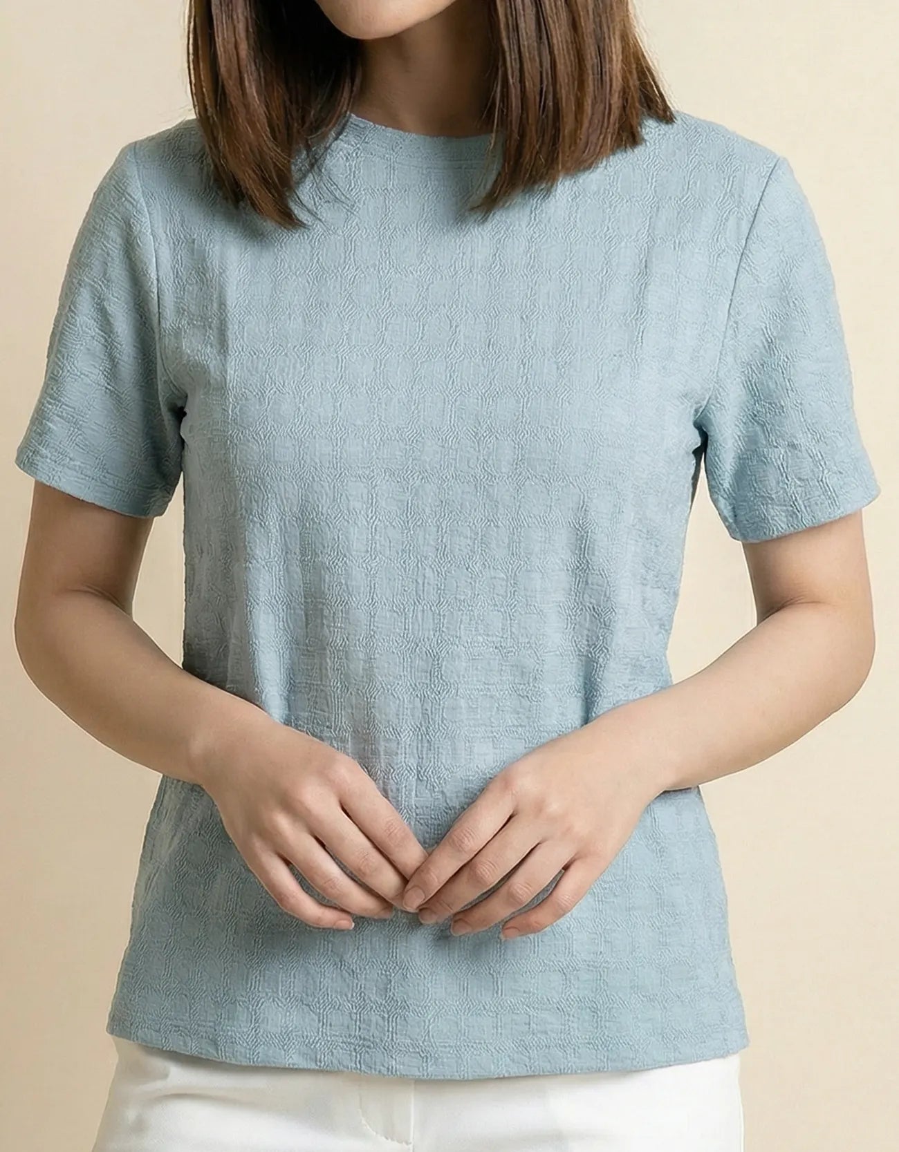 CHECKERED CREW NECK TEE