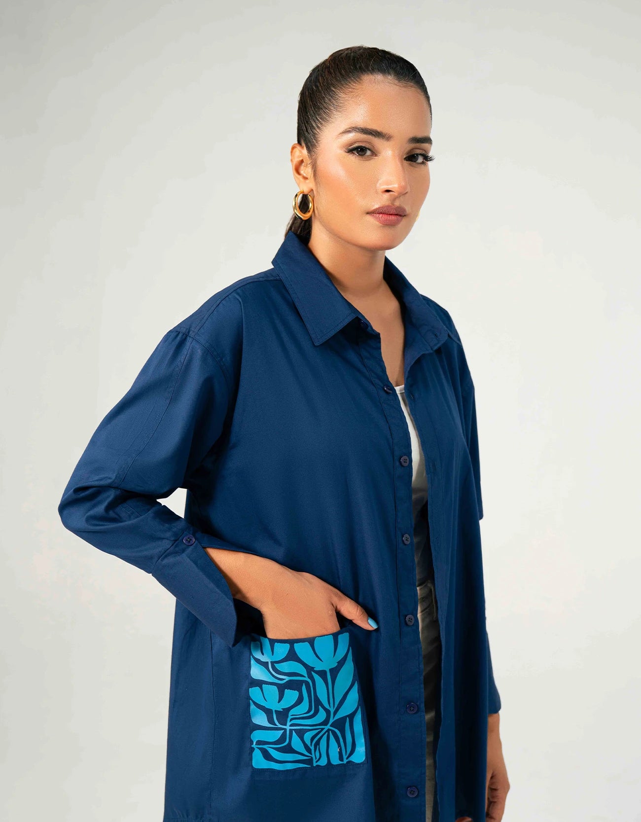POPLIN PRINTED POCKET OVERSHIRT