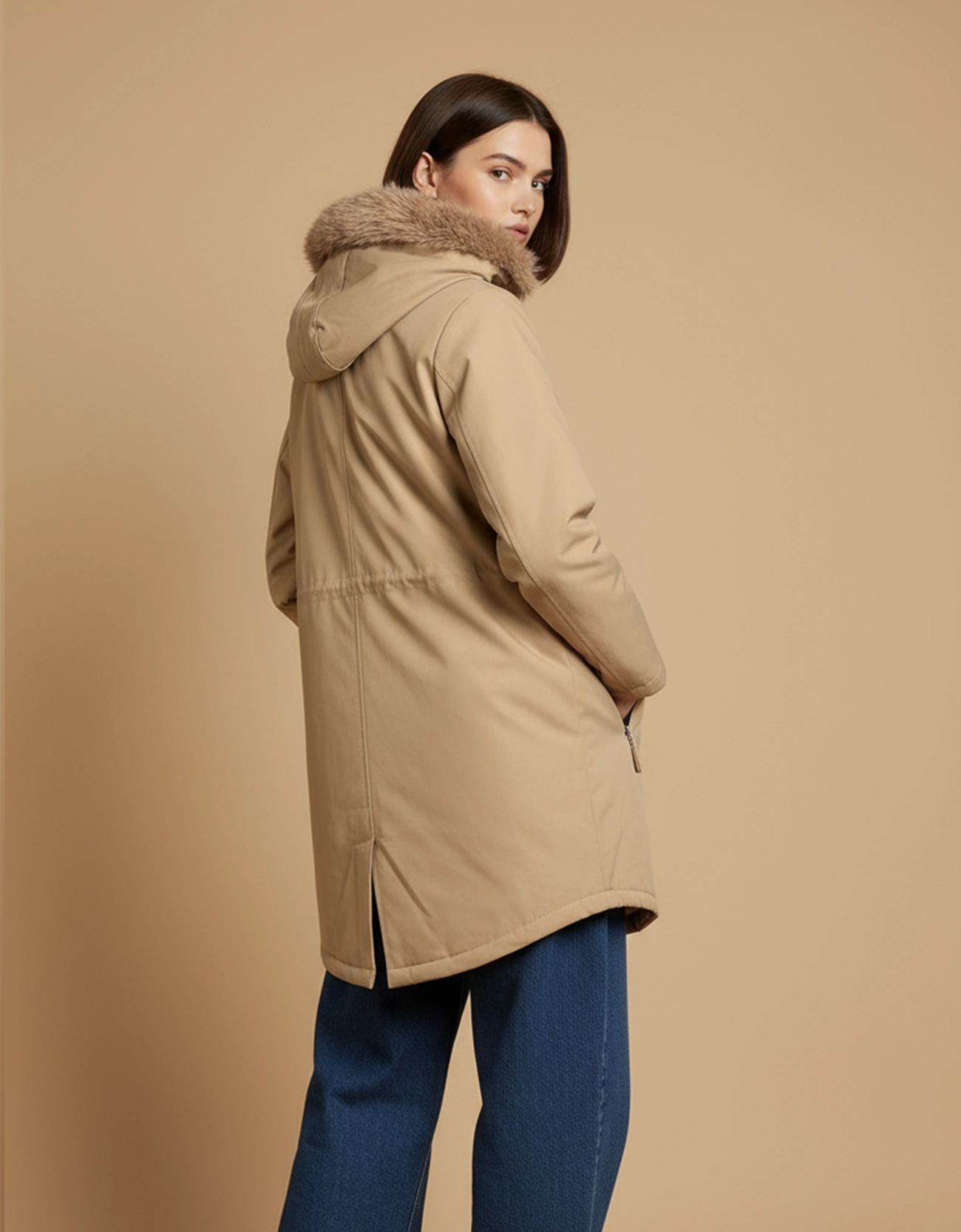 FAUX FUR HOODED PUFFER