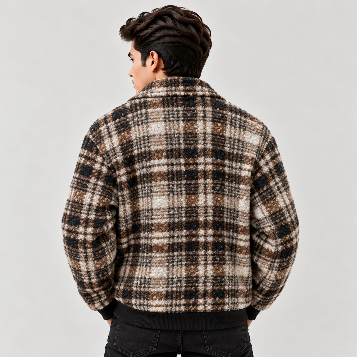 HERITAGE CHECK AVIATOR JACKET - Brown