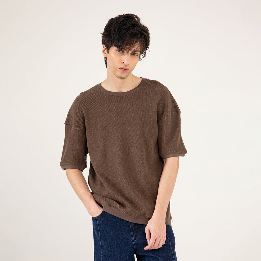 BASIC TEXTURED CREW NECK TEE