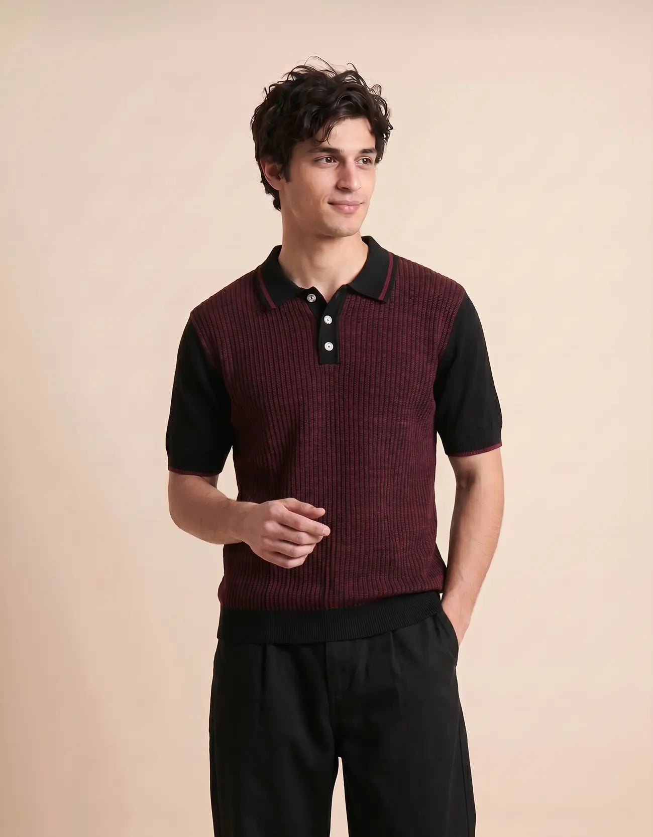 MEN'S RIBBED KNIT POLO SHIRT