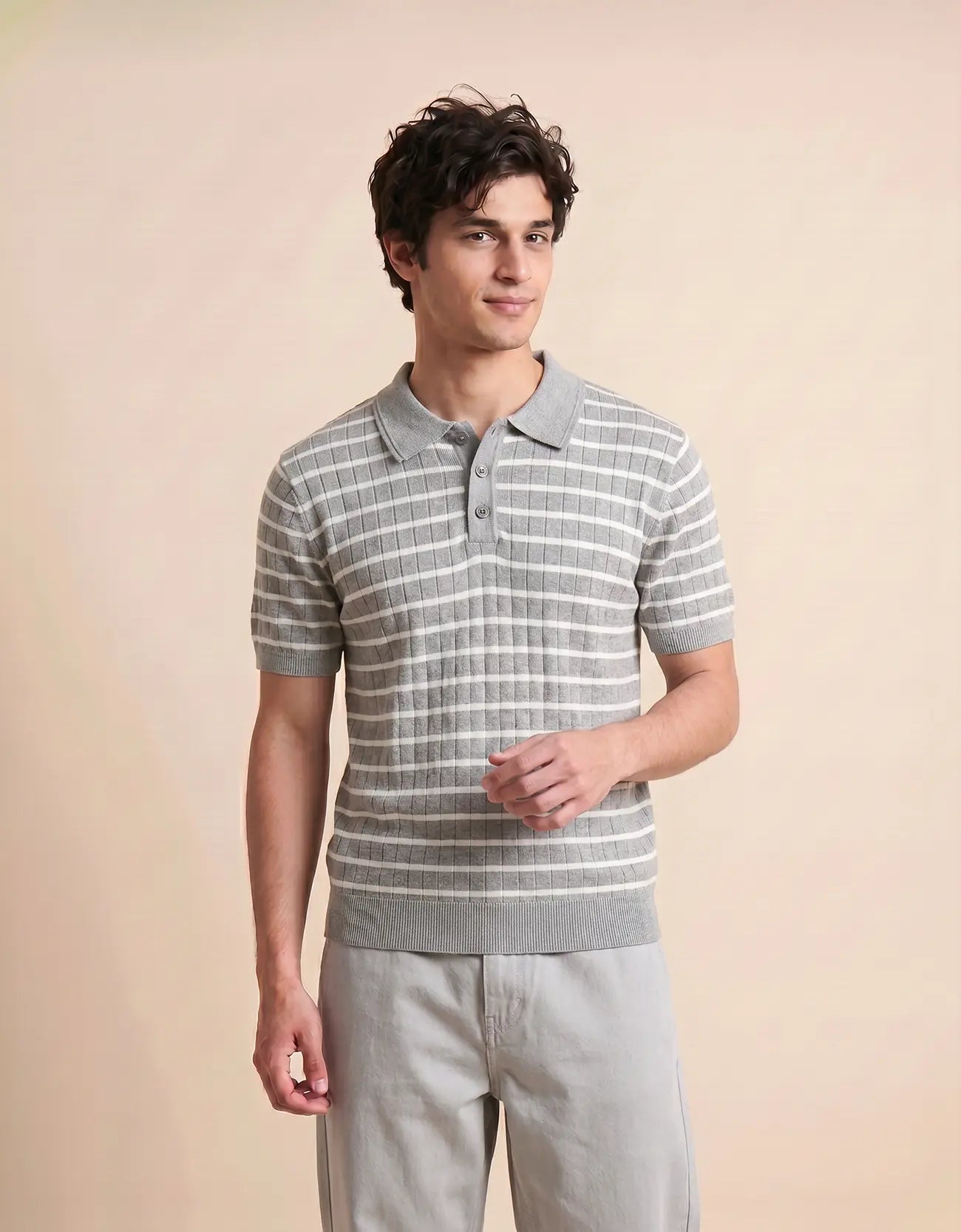 MEN'S STRIPED KNIT POLO
