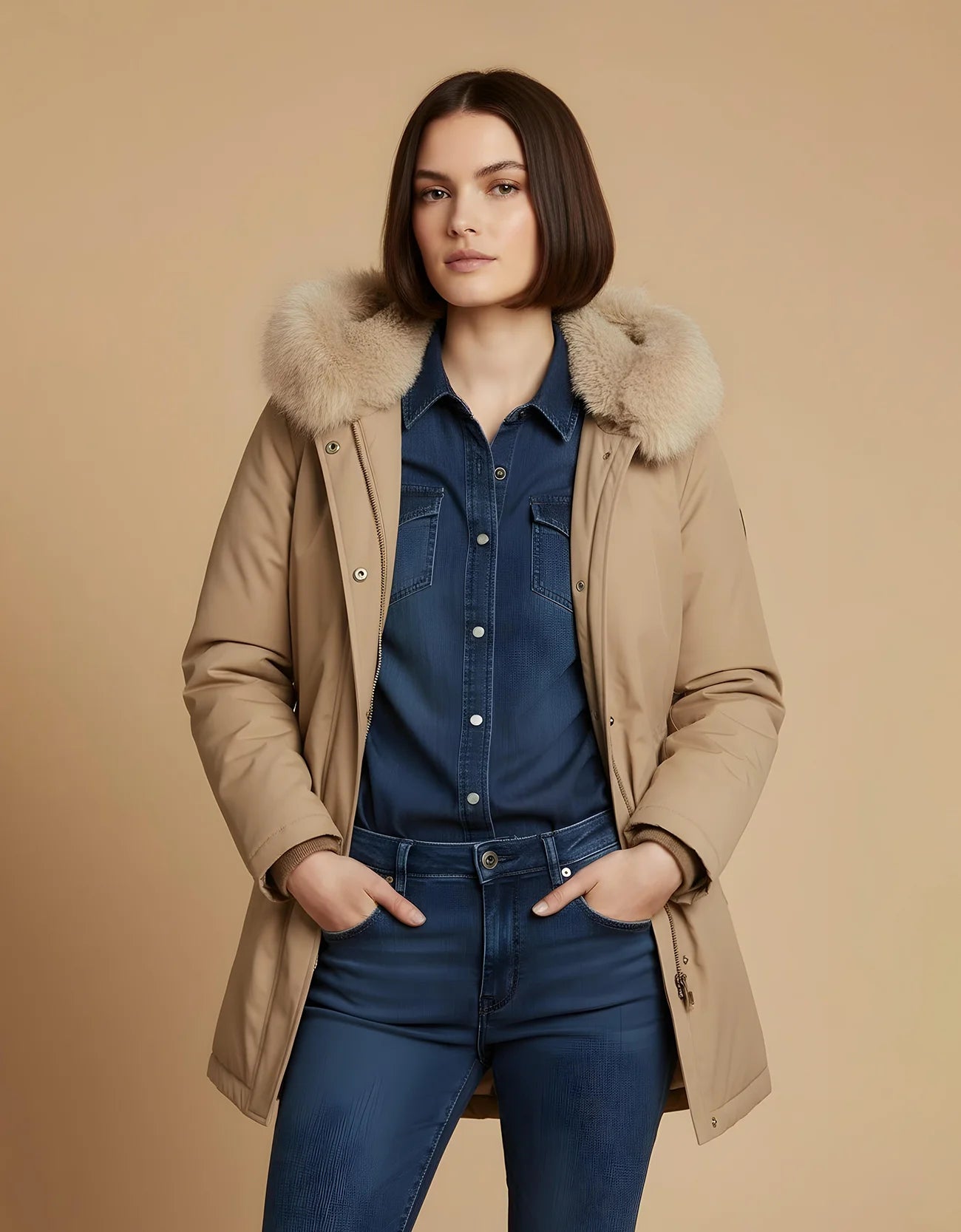 FAUX FUR HOODED PUFFER