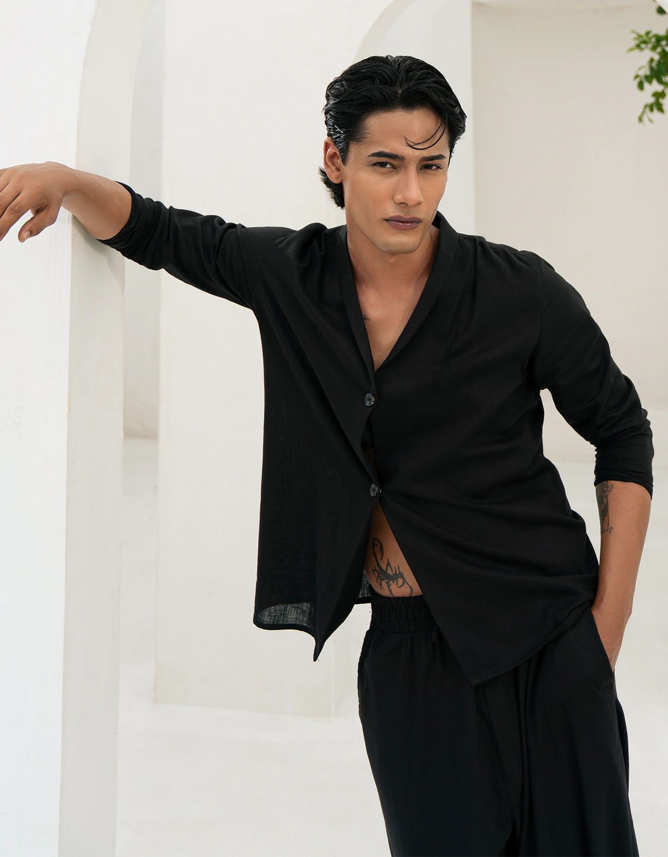 CROSS BODY LINEN SHIRT