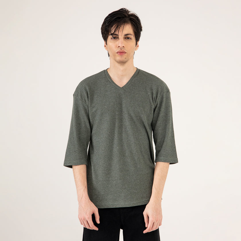 TEXTURED V NECK T-SHIRT