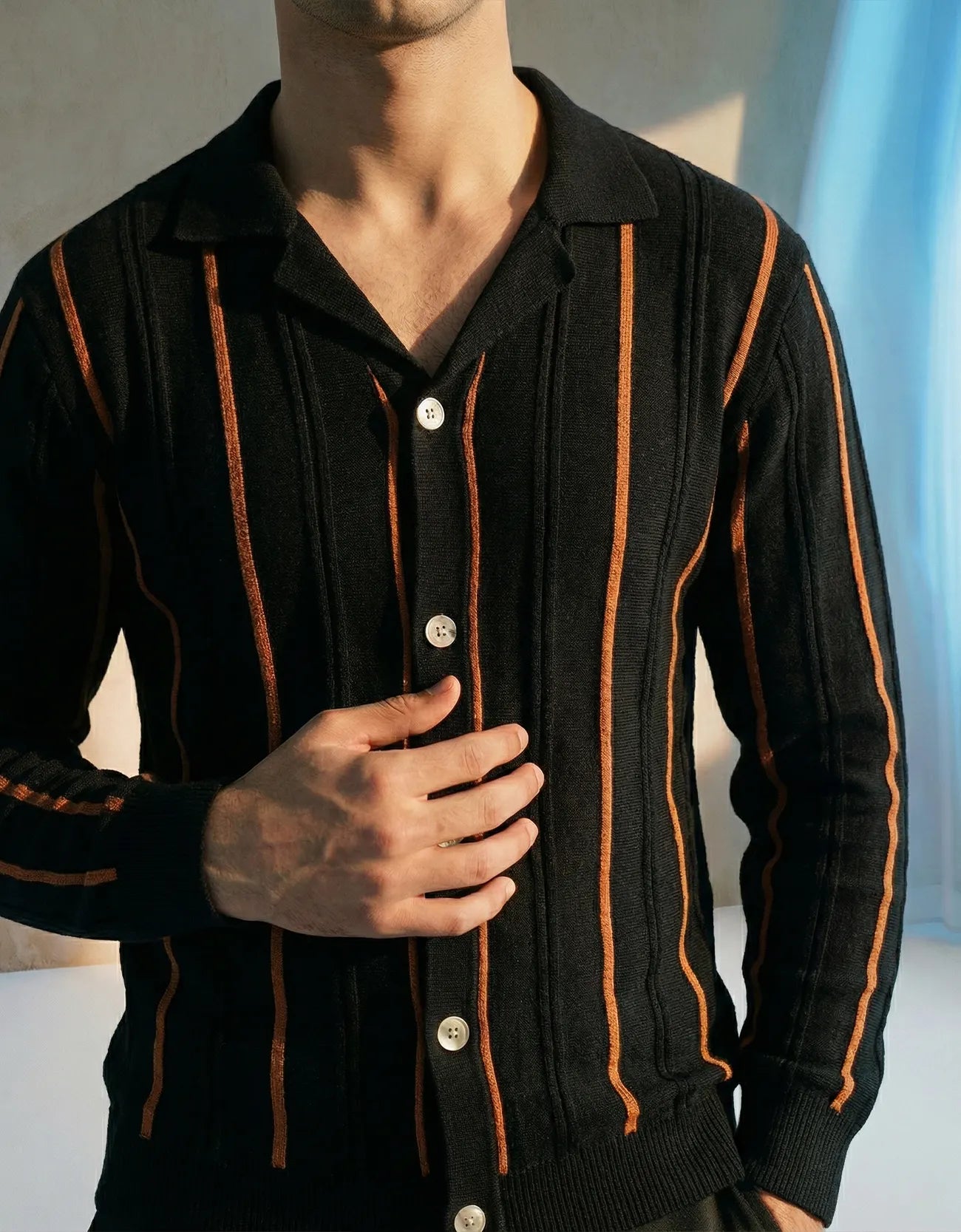 RIBBED TEXTURED CAMP COLLAR SHIRT