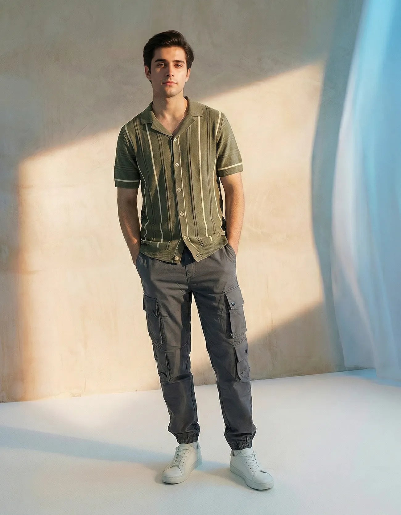 Ribbed textured Camp Collar Shirt