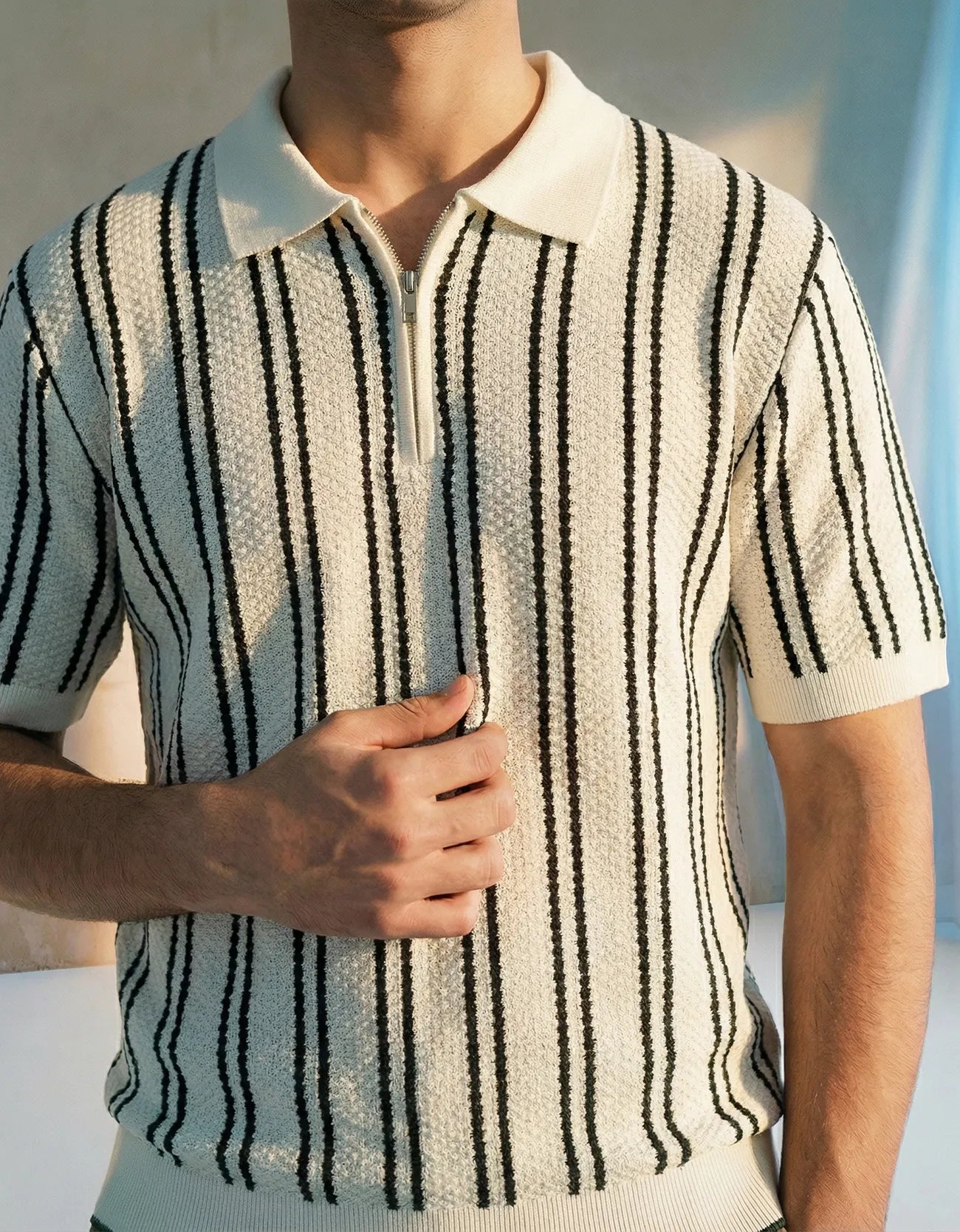 TEXTURED KNIT QUARTER-ZIPPER