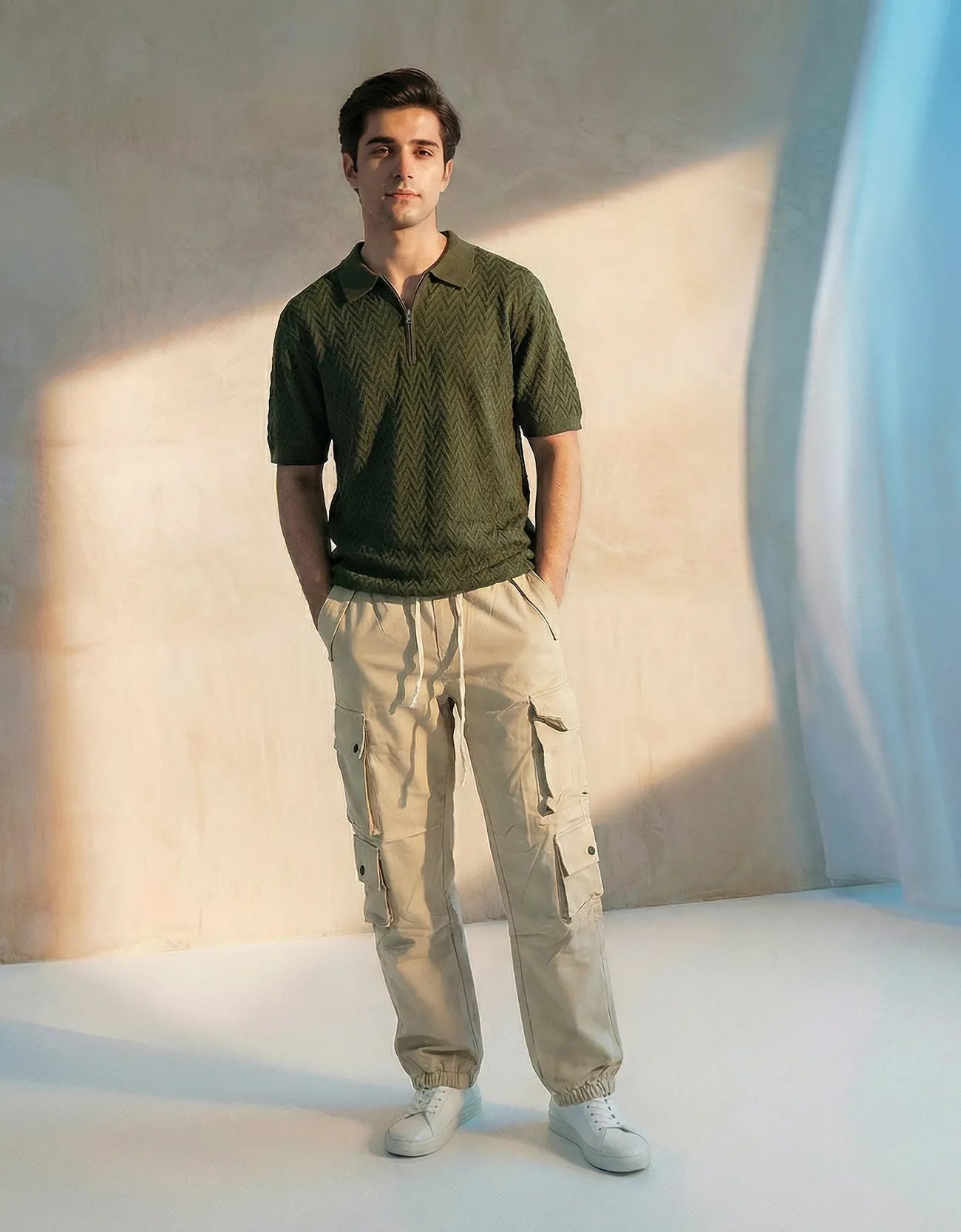 CHAVERON TEXTURED QUARTER ZIP POLO