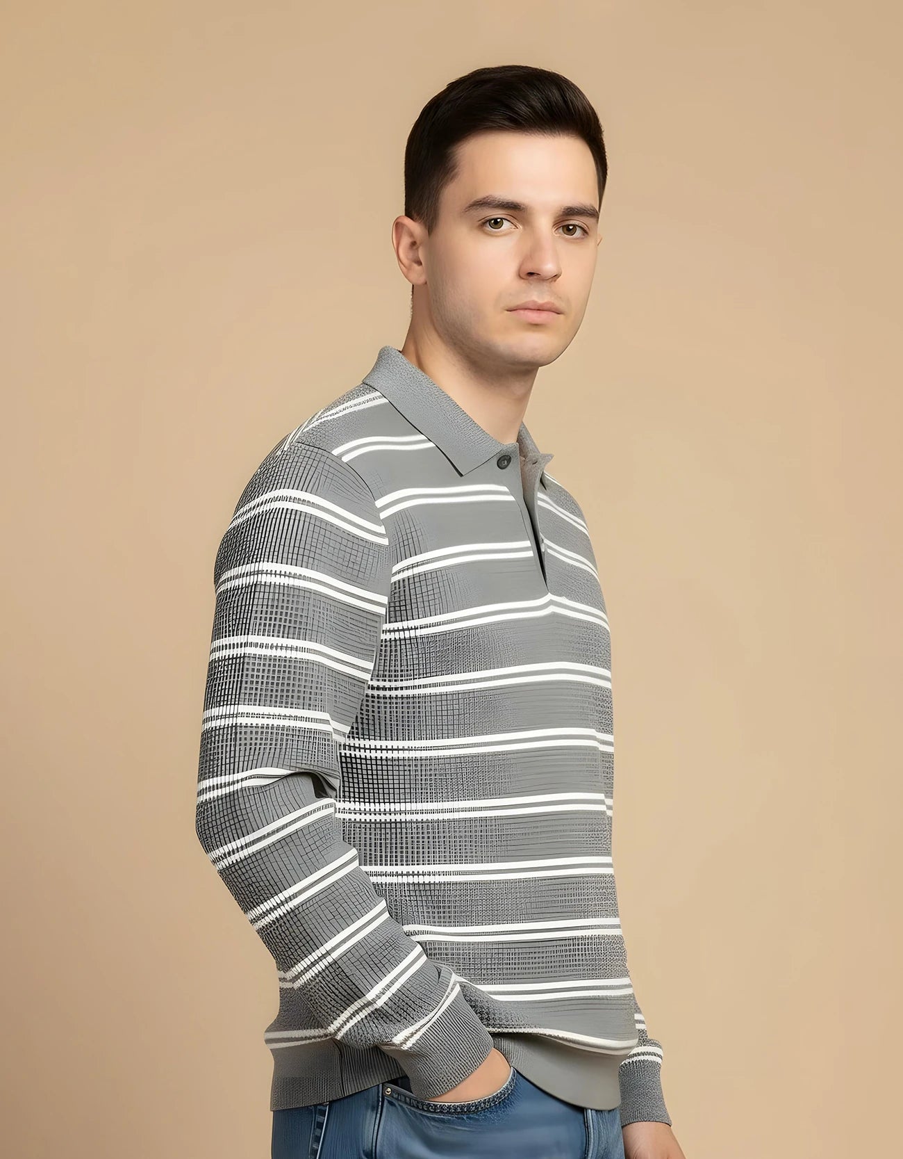 TEXTURED POLO SWEATER
