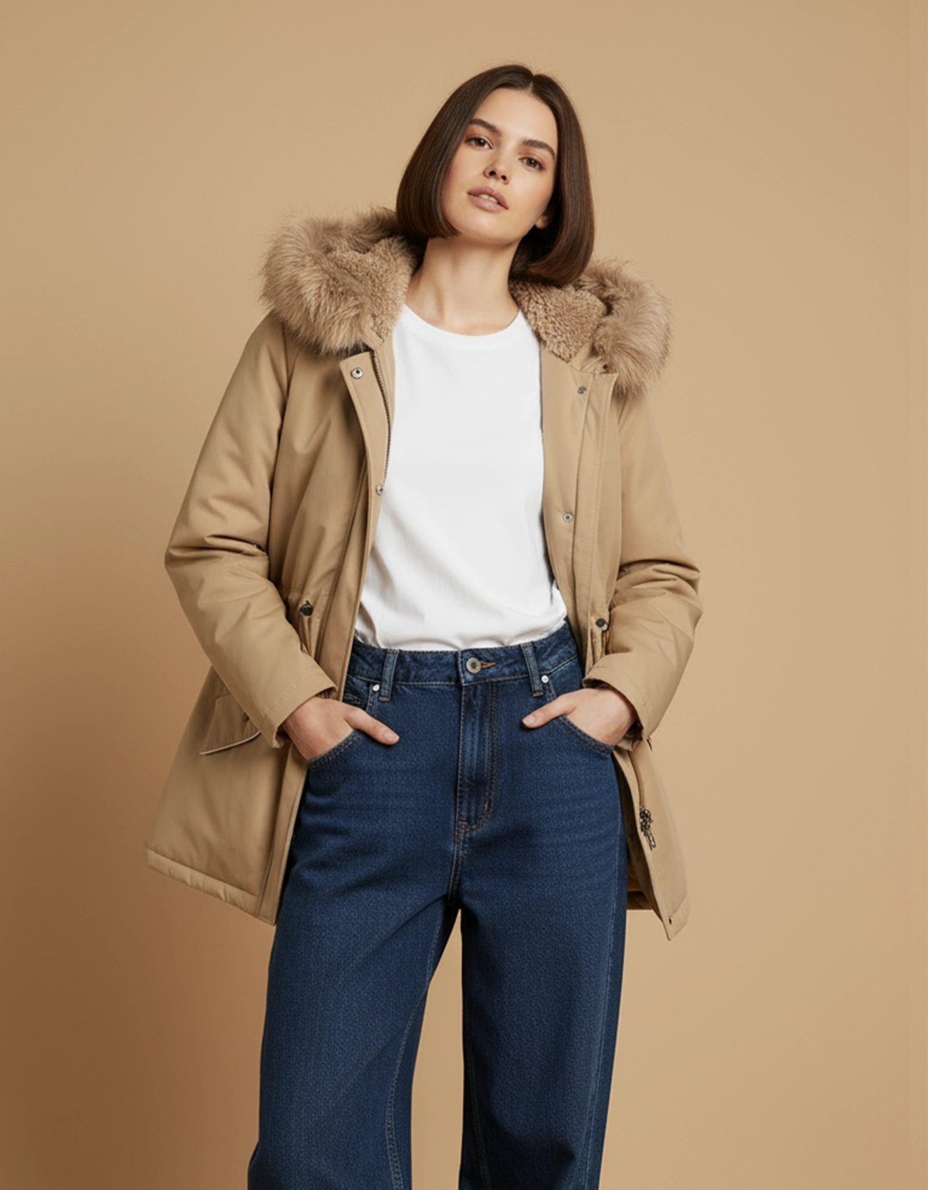 FAUX FUR HOODED PUFFER