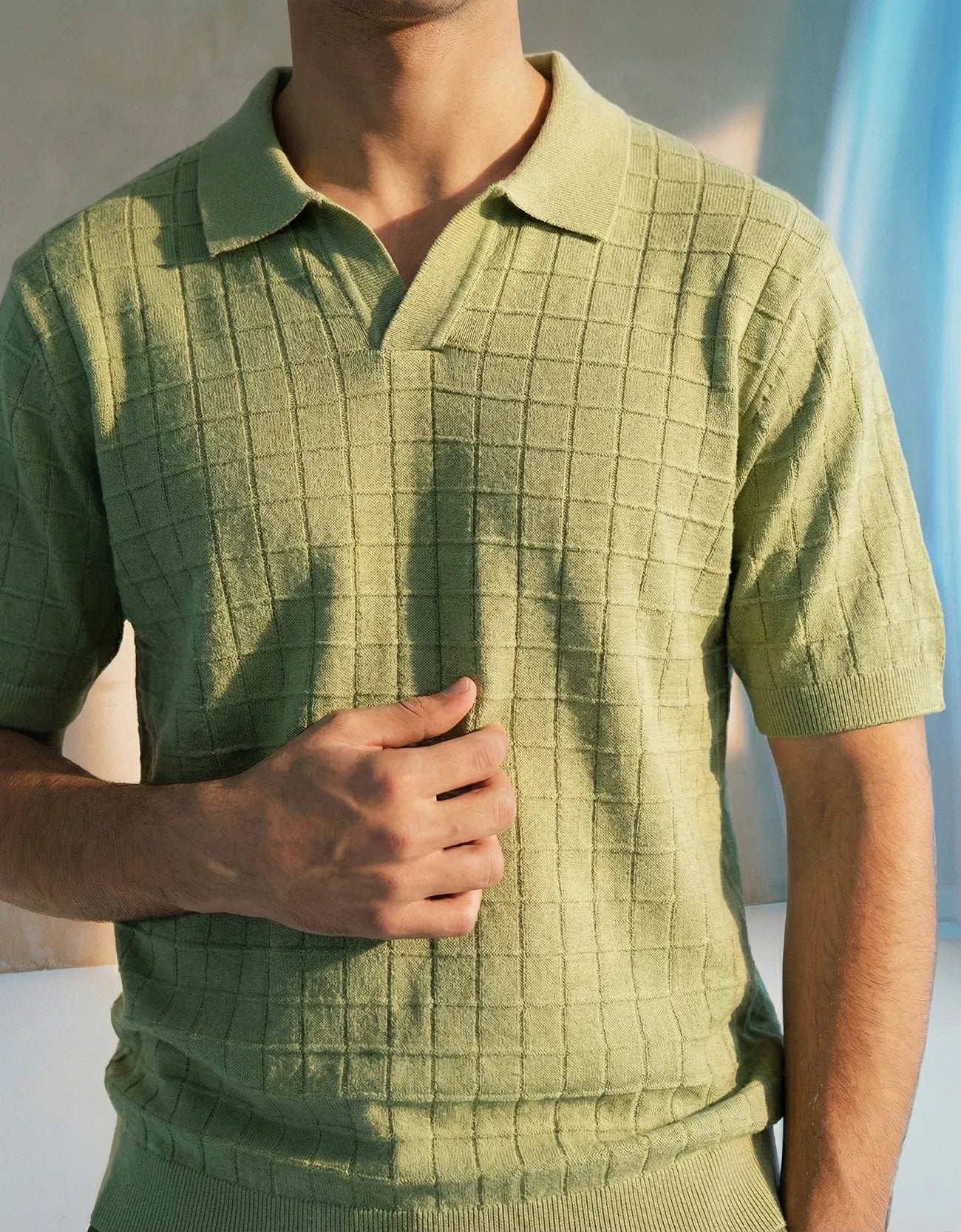 RIBBED JOHNNY COLLAR POLO