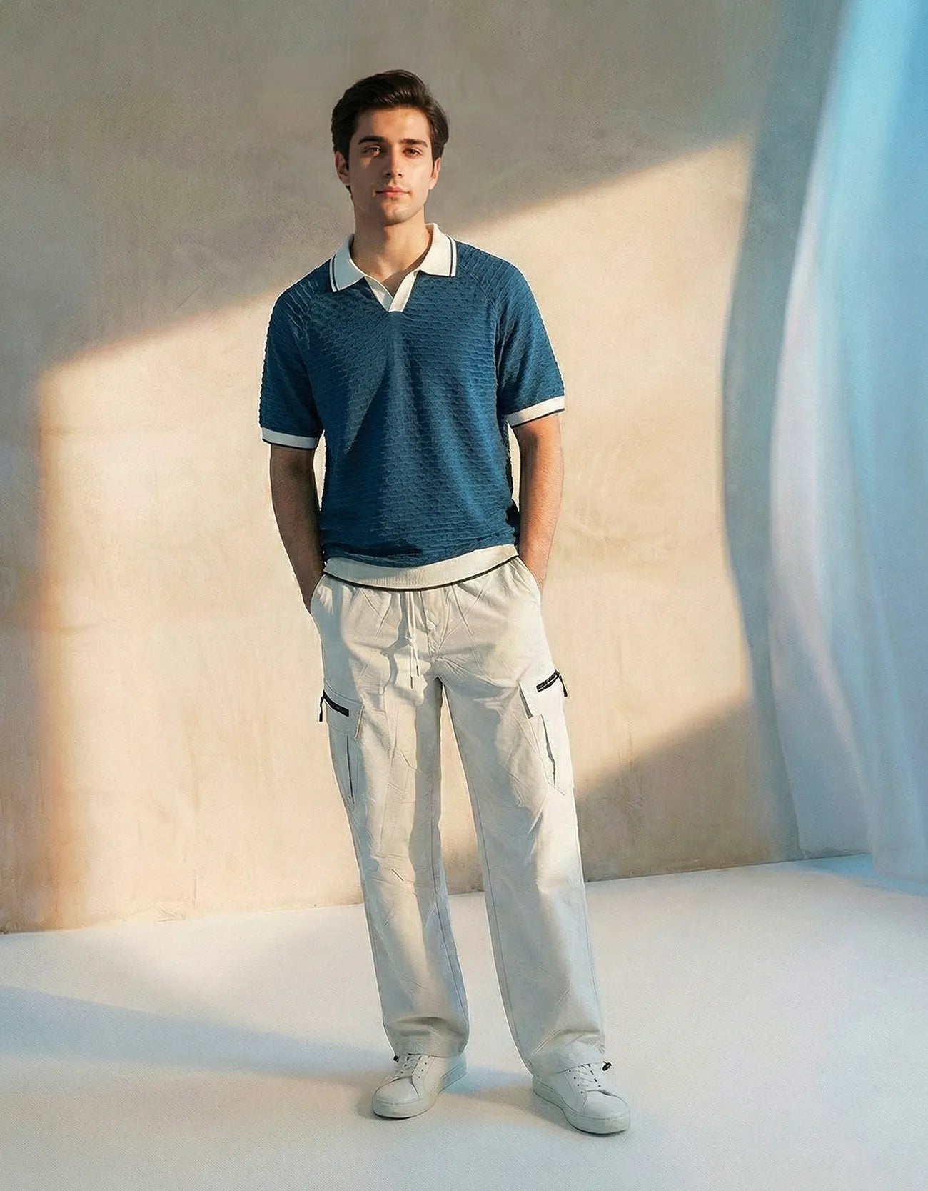 TEXTURED JOHNNY COLLAR SHIRT